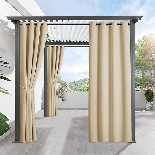 RYB HOME - Cortinas para exteriores, impermeables, pesadas, para casa de campo, 52 pulgadas de ancho x 95 pulgadas de largo, 1 panel, color beige