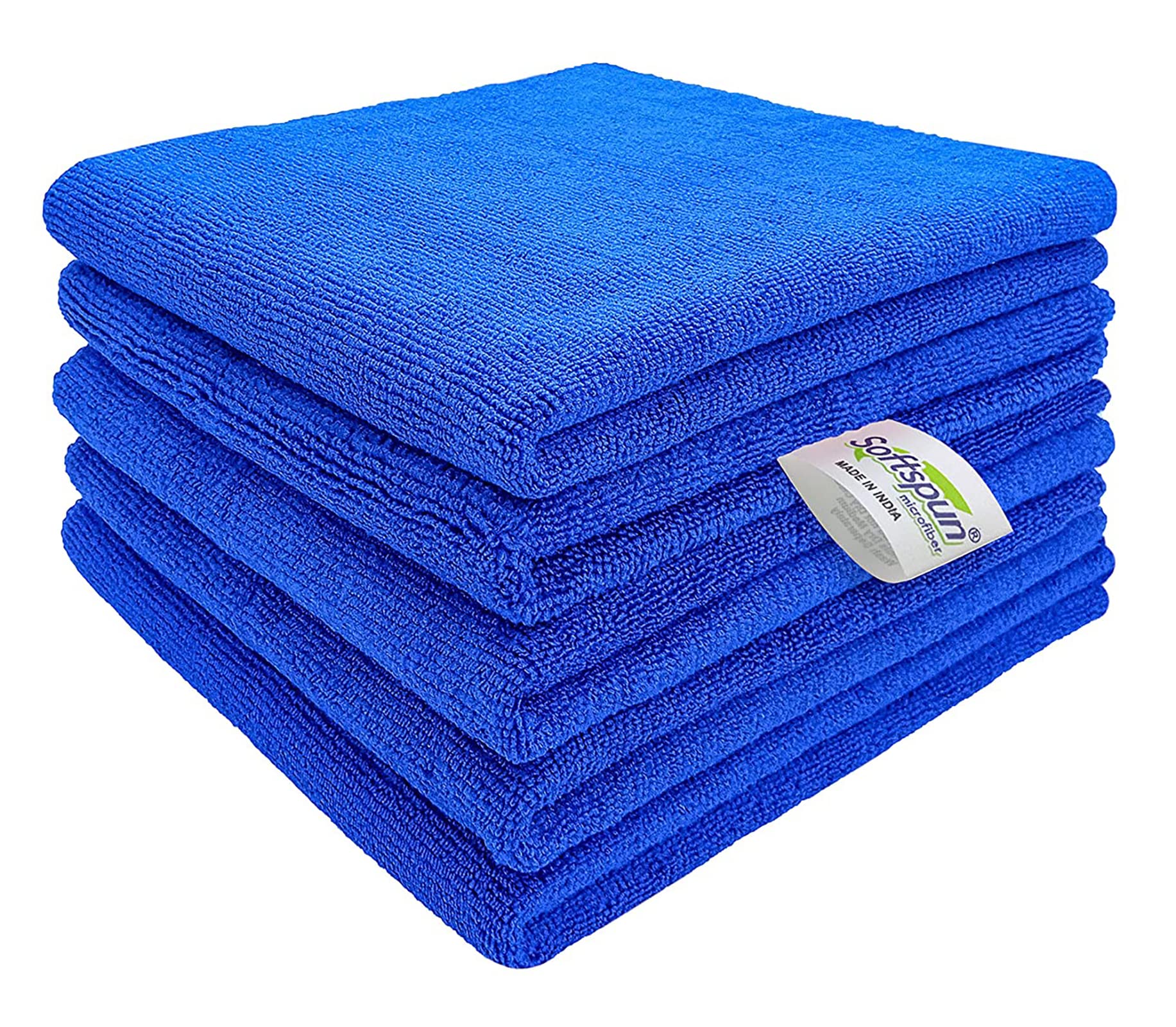 SOFTSPUN Microfiber Cleaning Cloths, 5pcs 40x40cms 340GSM Blue! Highly Absorbent, Lint and Streak Free, Multi -Purpose Wash Cloth for Kitchen, Car, Window, Stainless Steel, Silverware.