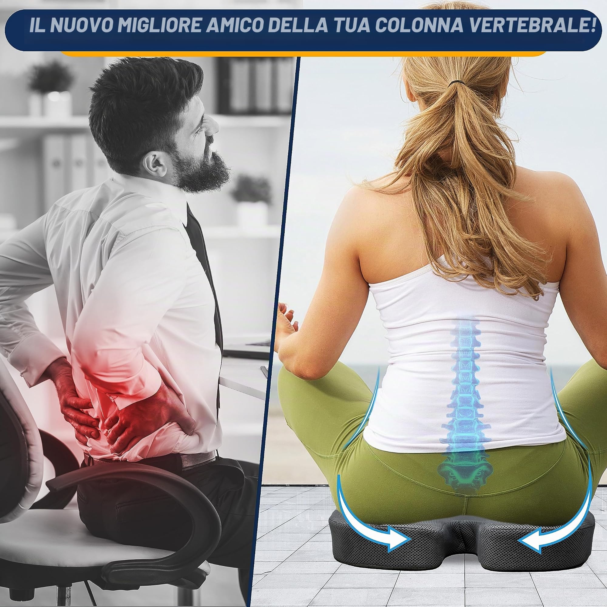 EcoNour Cuscino per coccige | Cuscino in memory foam per sollievo dal dolore alla schiena, sollievo dal dolore al coccige sciatica, ortopedico in gel antiscivolo, per sedia da ufficio, sedia a