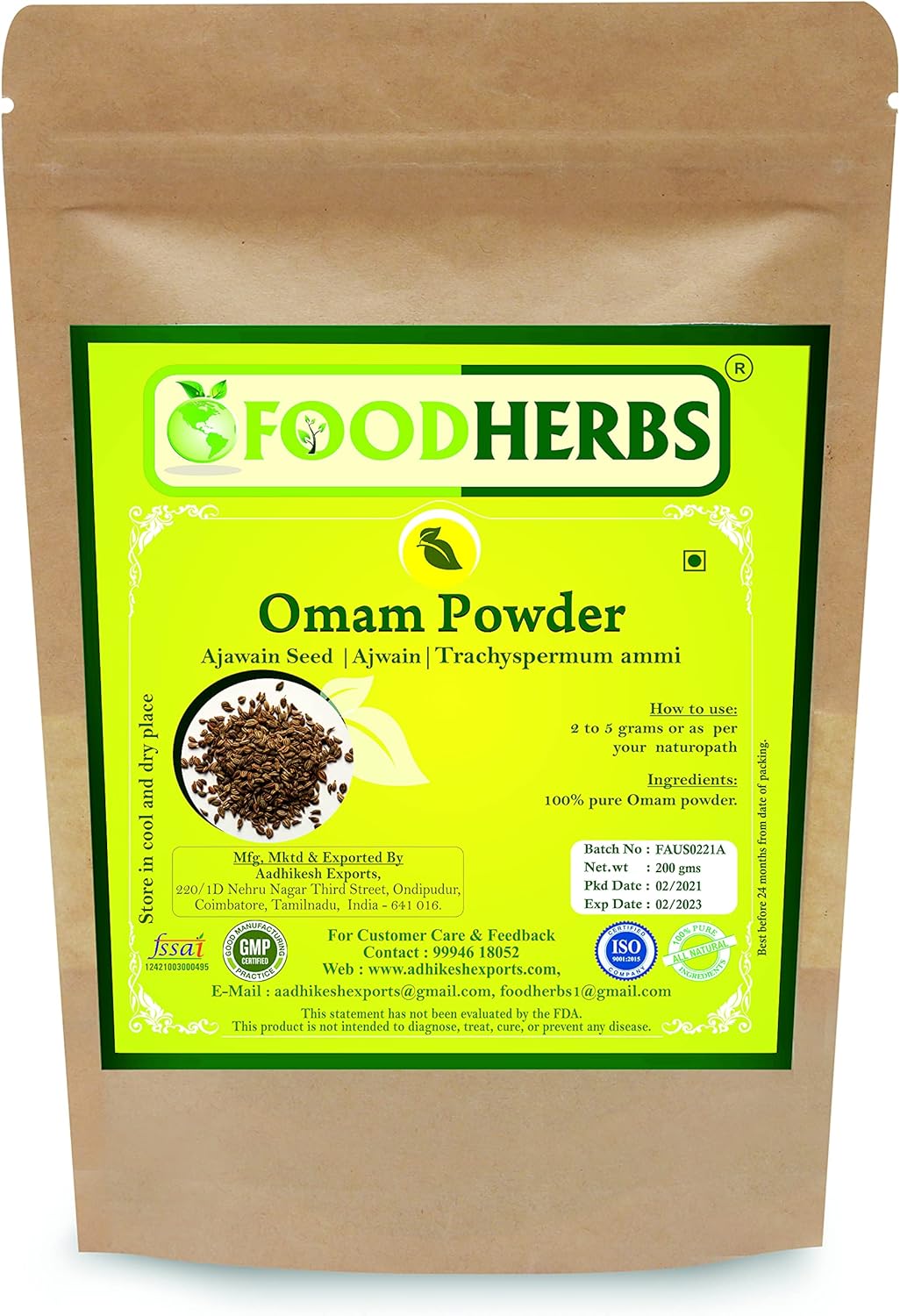 Foodherbs Ajwain/Omam/Carom Seed/Trachyspermum Ammi Seed