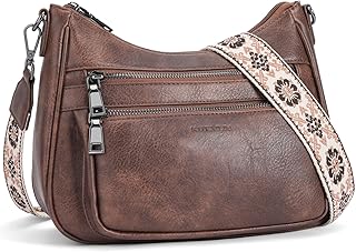 KITEVIUN Crossbody Bags for Women Leather Purse Trendy Multi Pocket Shoulder Handbags with Adjustable Guitar Strap