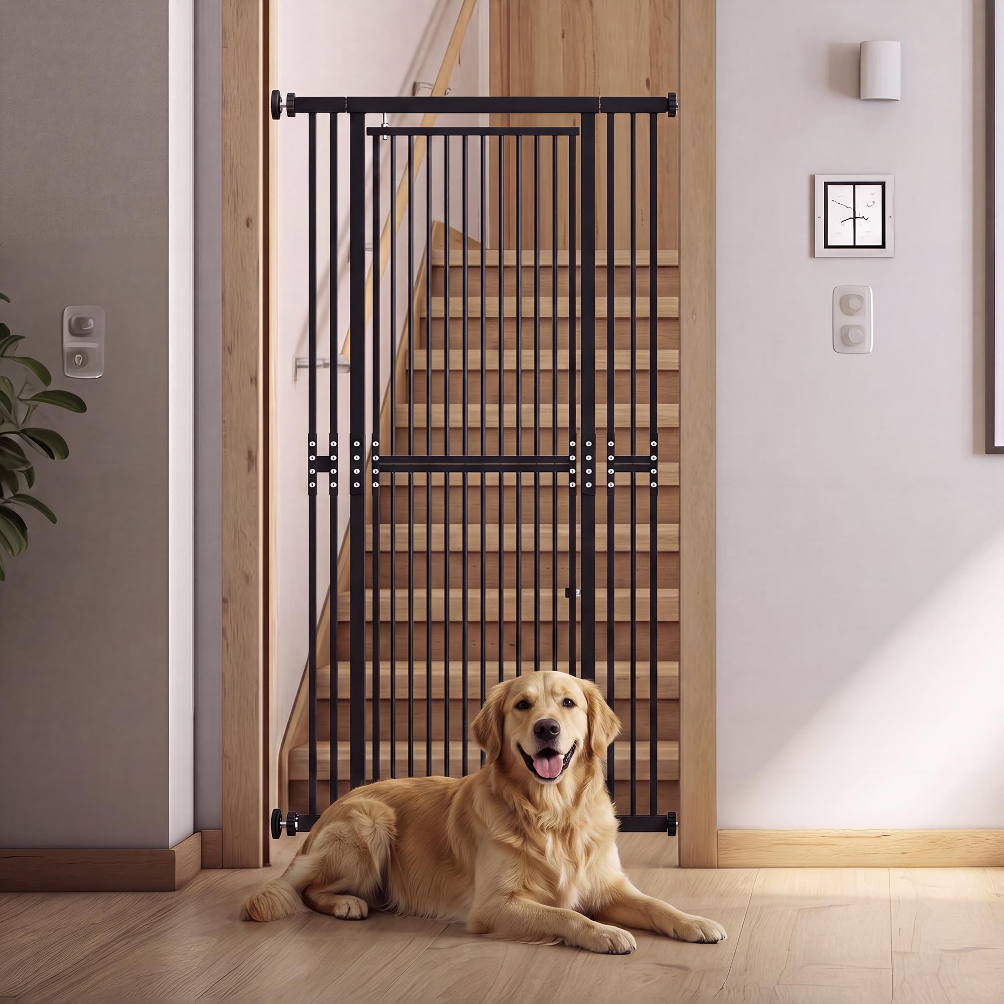 180 cm Extra Tall Pet Gate, Adjustable 70-107cm Safety Gate for Cats & Dogs, No-Drill Wide Gate with One-Hand Operation,Black