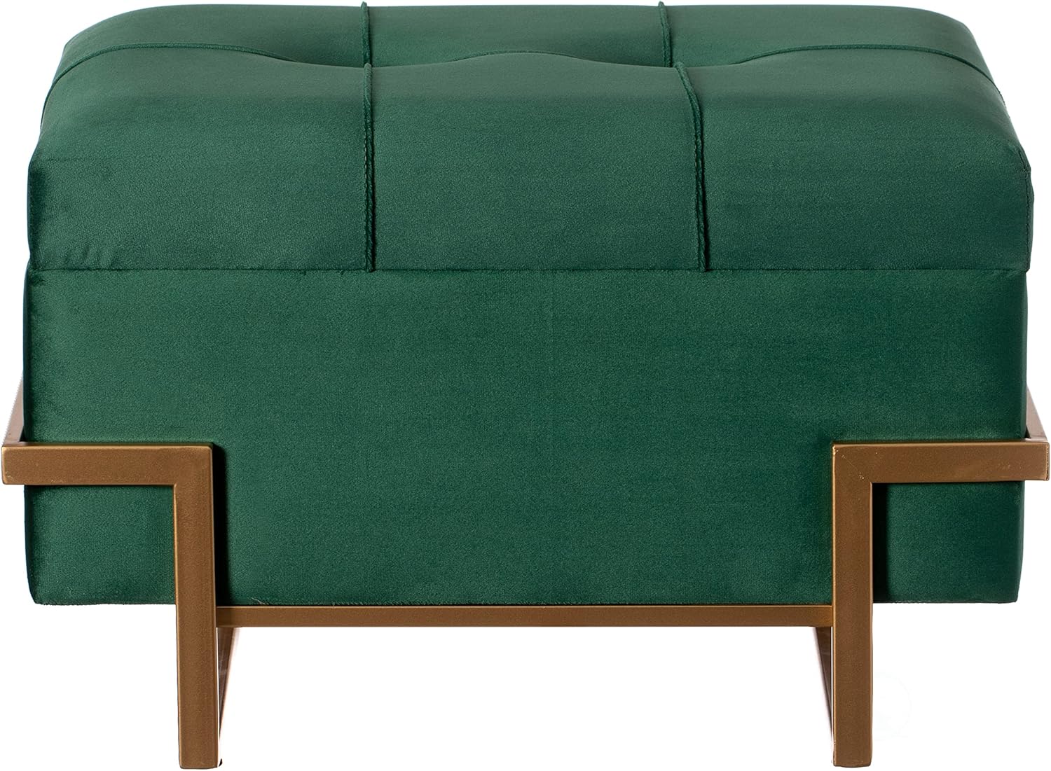 Fabulaxe Green Velvet Ottoman with Storage, 20 Inch Rectangle Storage Bench, Decorative Velvet Storage Ottoman Stool with Abstract Golden Legs for Living Room, Bedroom, Home Decor (Small)