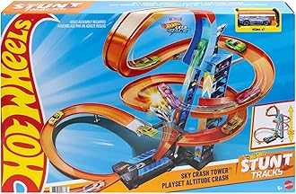 Sky Crash Tower Track Set, 2.5+ ft / 83 cm High with Motorized Booster, Orange Track & 1 Hot Wheels Vehicle, Race Multiple Cars, Gift for Kids 5 to 10 Years Old & Up, GWT39