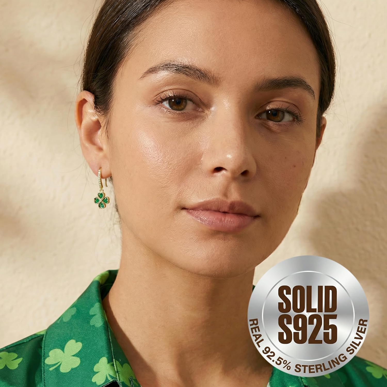 SLUYNZ Solid 925 Sterling Silver CZ Green Clover Earrings Drop for Women Teens Love Four Leaf Clover Dangle Earrings for St. Patrick's Day
