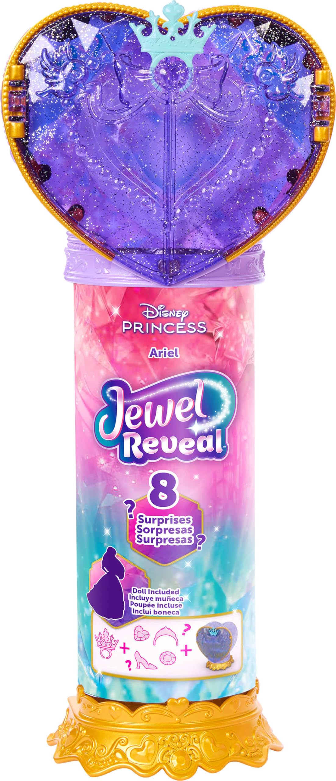 Mattel Disney Princess Ariel Fashion Doll & Accessories with 8 Surprises, Including Heart Gem Box - Image 4