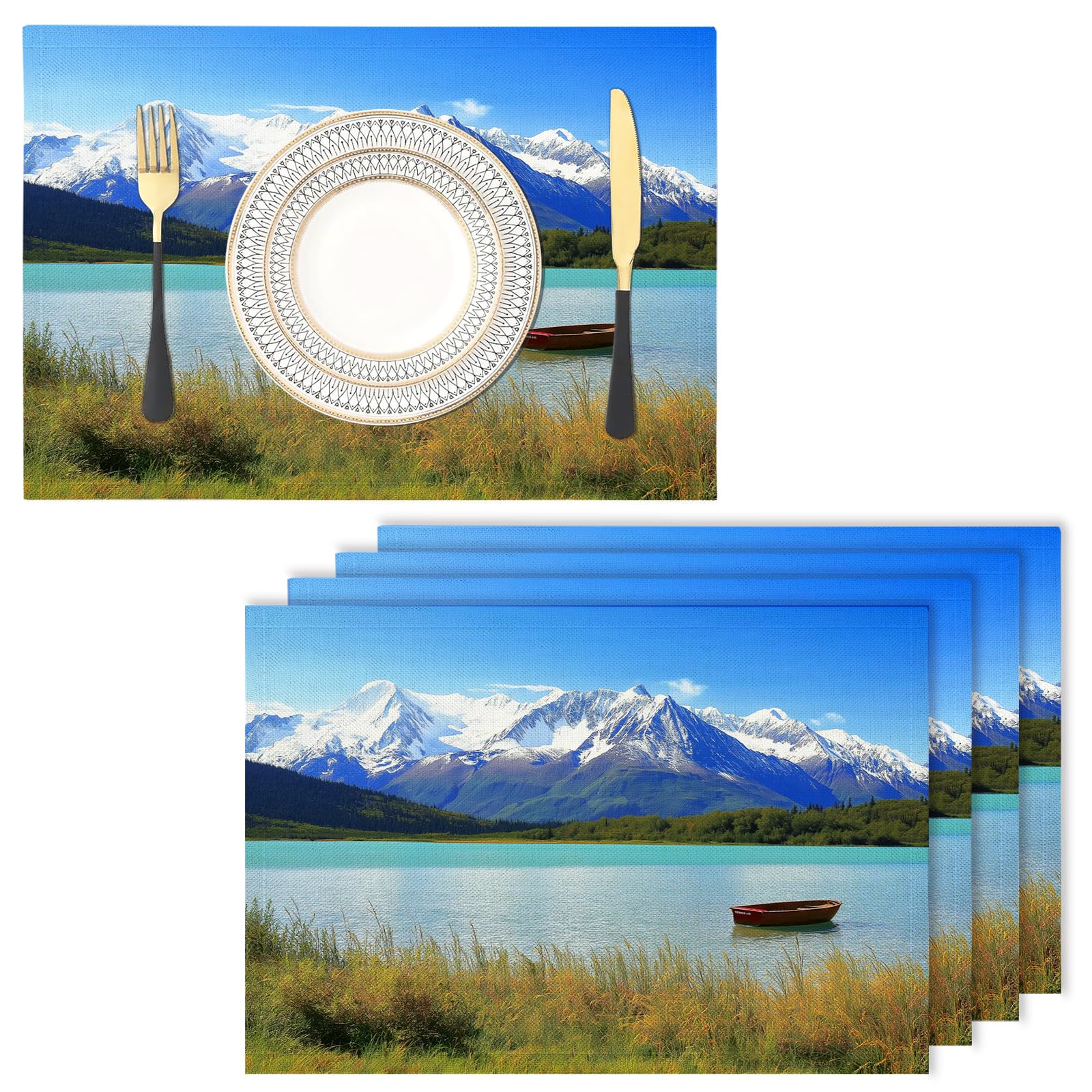 Set de table antidérapant et résistant à la chaleur paysage de montagne