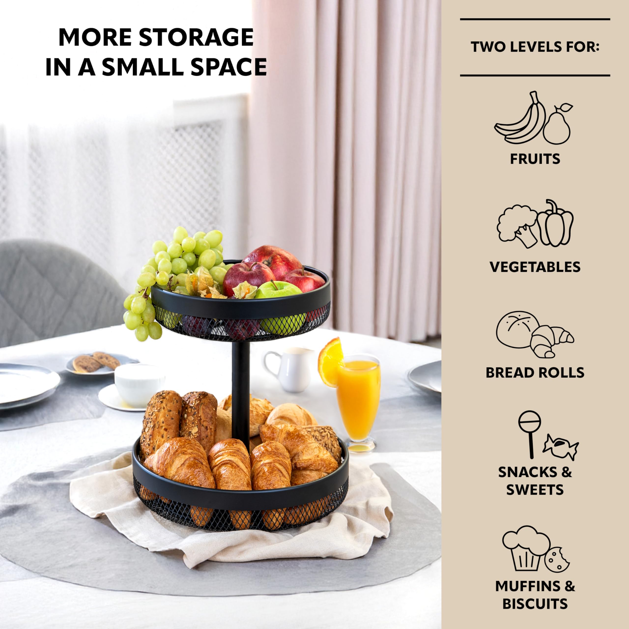 Eluno Panier à Fruits Carré à 3 étages - Panier à Fruits