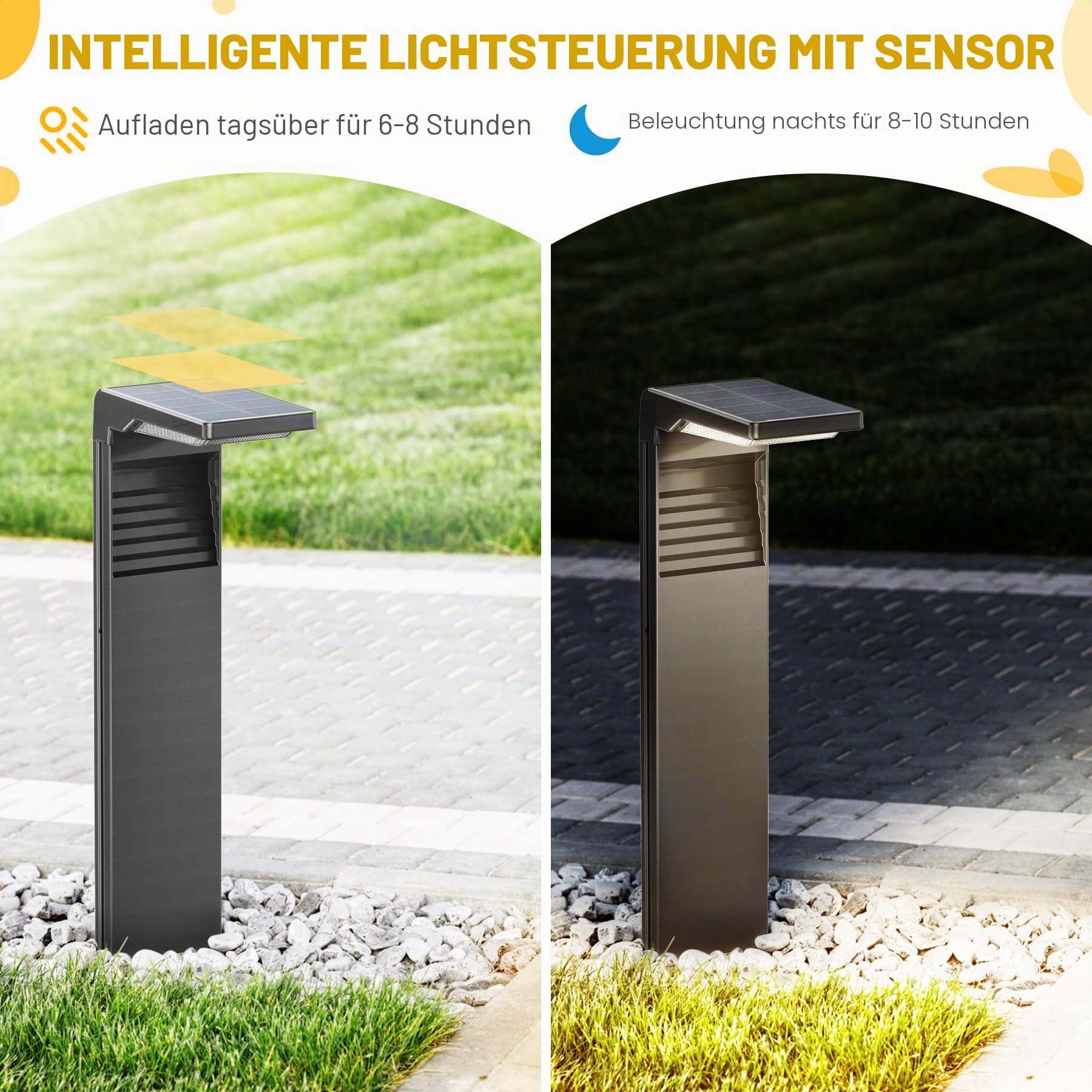 LED Solarleuchte für Außen mit 2 Helligkeitsmodi, Solar Beleuchtung Naturweiß für Weg IP64 Wasserdicht für Außen Hinterhof Garten Rasenbeleuchtung 4 Stück