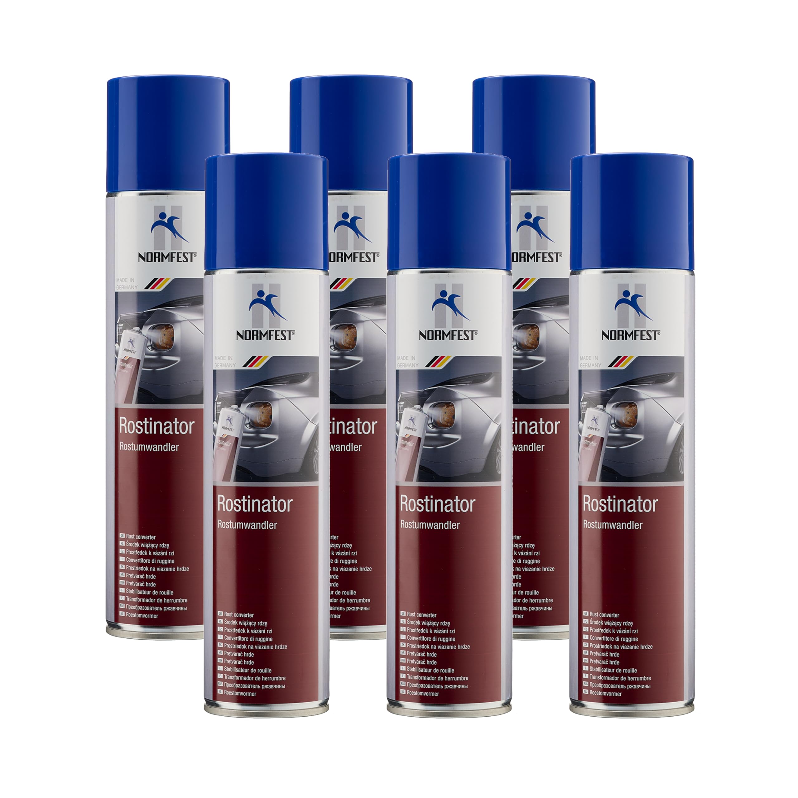Normfest Rostinator – 2-in-1 Rostumwandler & Haftgrund | Stoppt Korrosion dauerhaft, schafft lackierfähige Schutzschicht für Karosserie & Metallteile, einfache Spray-Anwendung, 6X 400ml