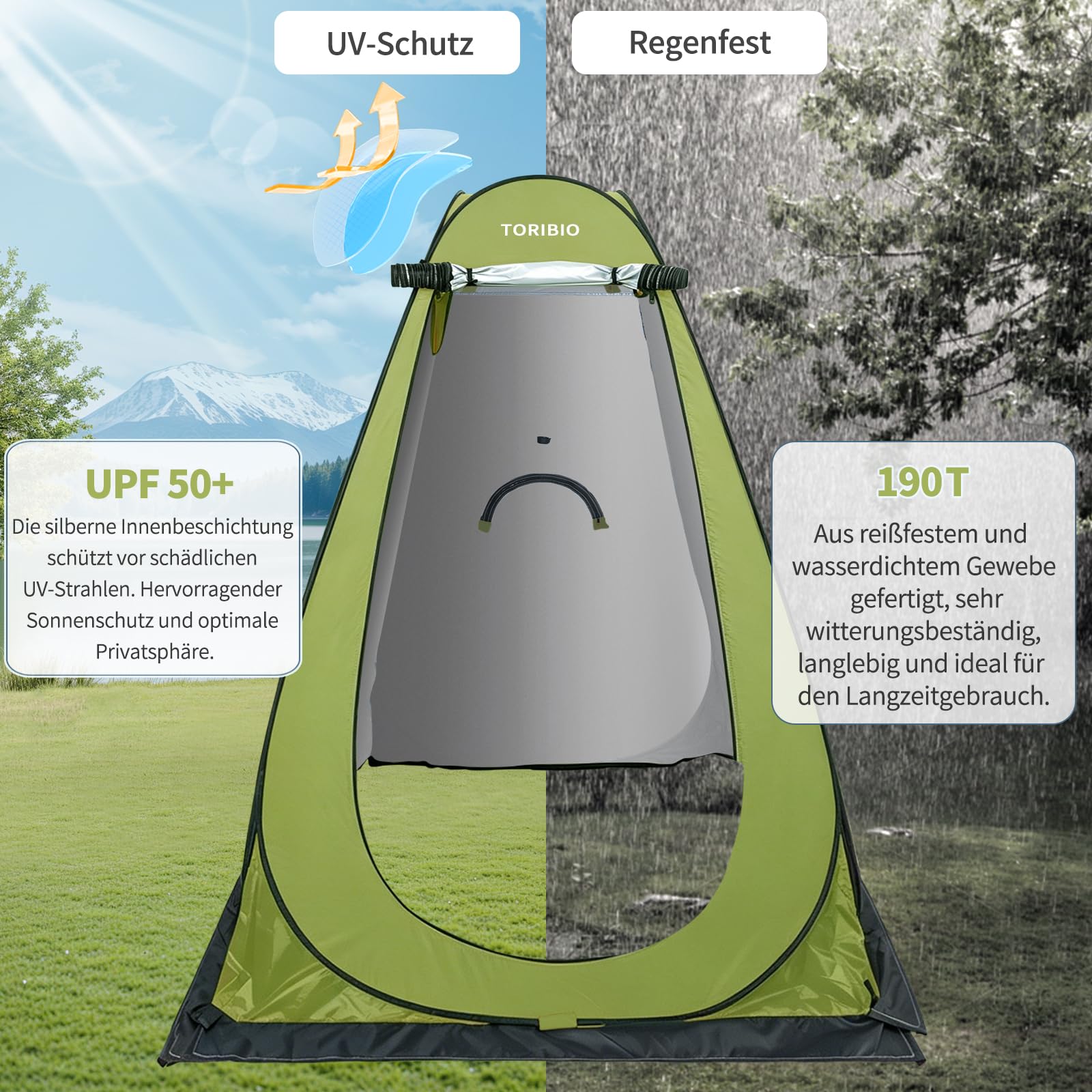 OUUTMEE Duschzelt, Camping Toilettenzelt, Tragbarer Pop Up Umkleideraum, Mobiler Strandumkleidezelt, Outdoor WC Zelt, UV-Schutz, Wasserabweisend Umkleidezelt für Wandern, (Schwarz/Blau/Grün/Orange)