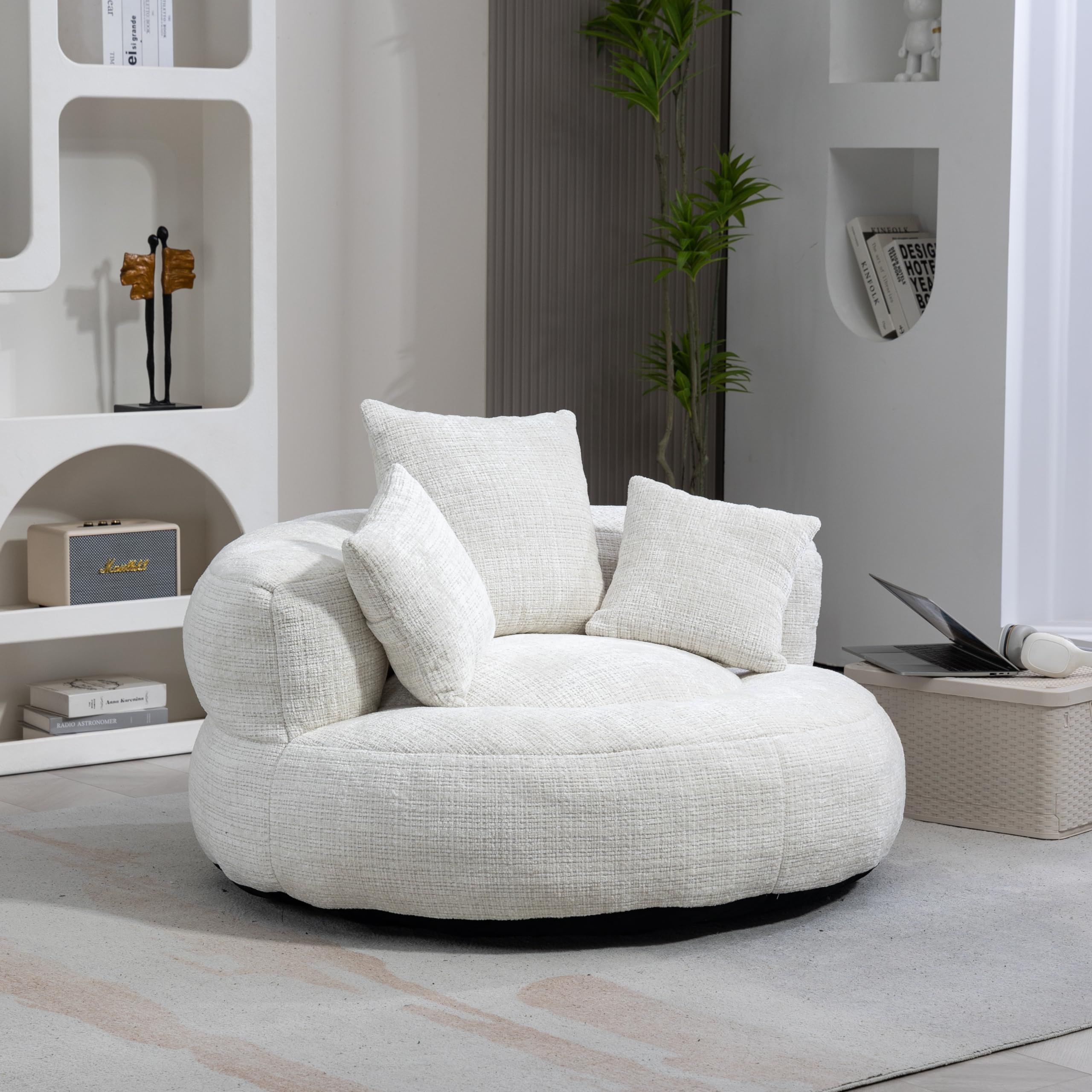 Soweiz Divano Confortevole e Durevole con Poggiatesta Alto, Sacco per Seduta con TRE Cuscini per Adulti e Bambini, Divano Singolo per Gaming per Camera da Letto, Ufficio (Beige)