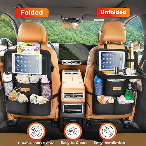 Miniatura 3 de SURDOCA Organizador de asiento trasero de coche con bandeja plegable para niños y adultos  Nuevo modelo de almacenamiento de asiento con bolsillo