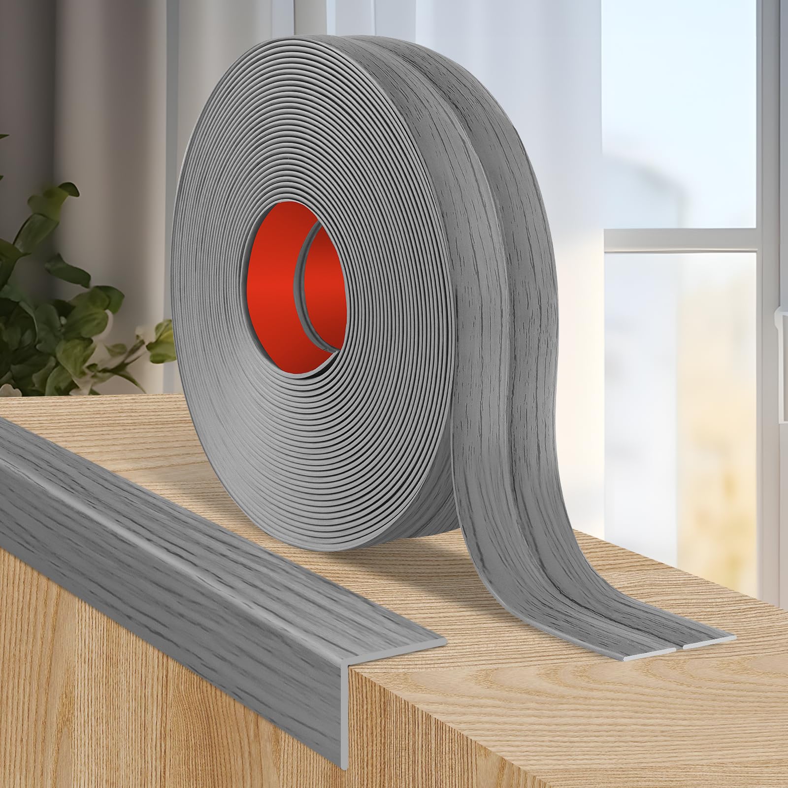 Flexible Wall Corner Protector Moulding Trim Peel and Stick Wall Corner Guards Edge Protector Self Adhesive Molding Trim Strip for Edge Ceiling (Light Gray Wood Grain, 1.6 in x 20 Ft)