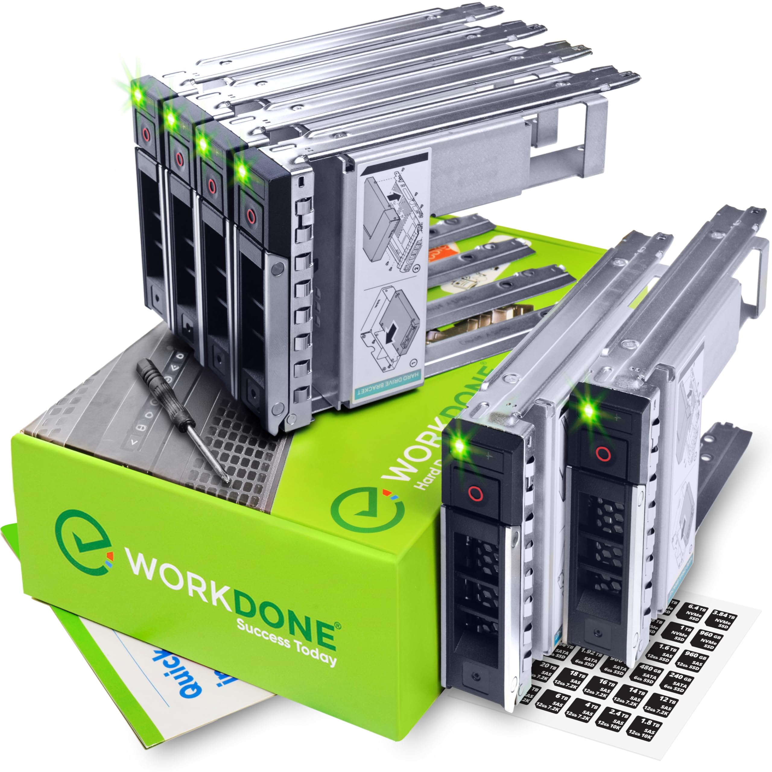WORKDONE 6-Pack - 3.5" Hard Drive Caddy with 2.5" HDD Adapter - Compatible for Dell PowerEdge Servers - R240 R340 R740 R640 R550 R450 R740xd2 R7415 R7425 R6415 - Setup Manual