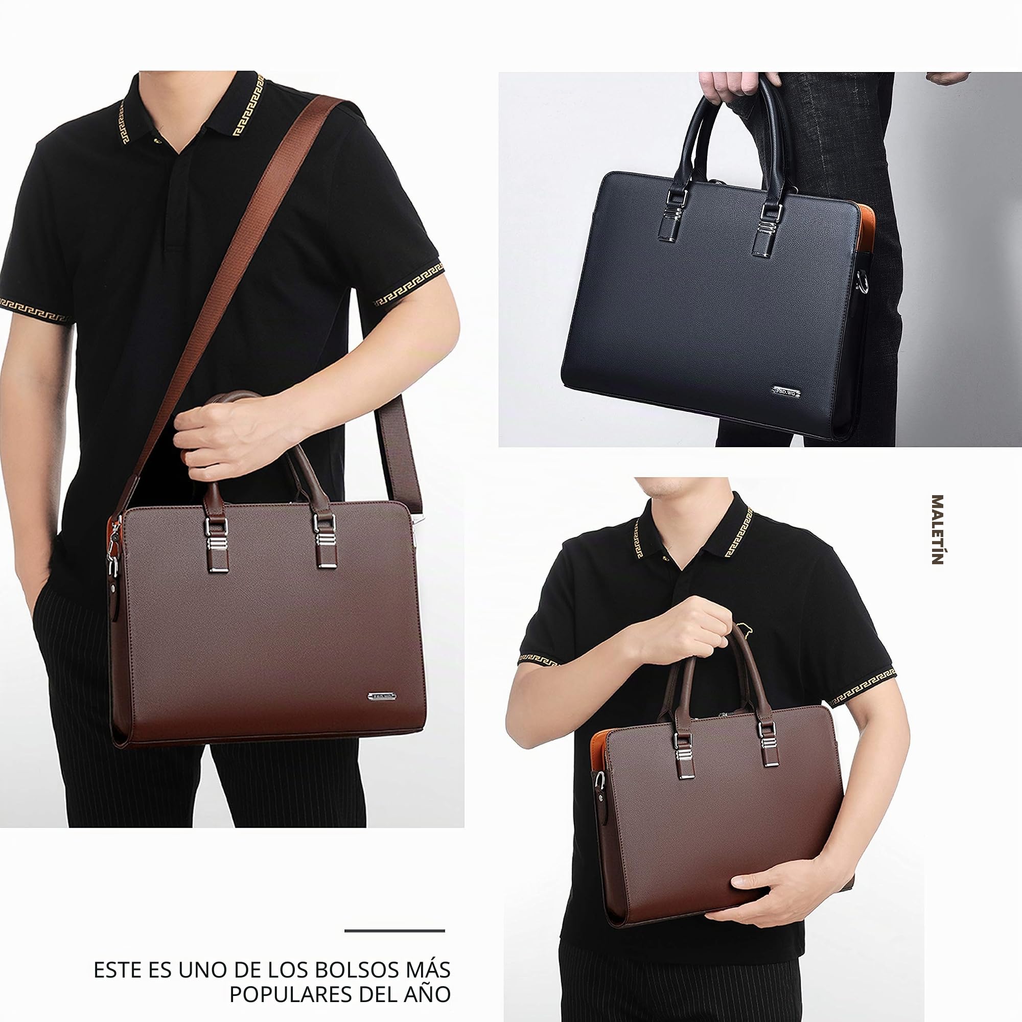 FSD.WG Herren Business Tasche,Wasserdichte Leder Aktentasche,Schulter Laptop Business Tasche für Business,Schule,Reisen,Abnehmbar