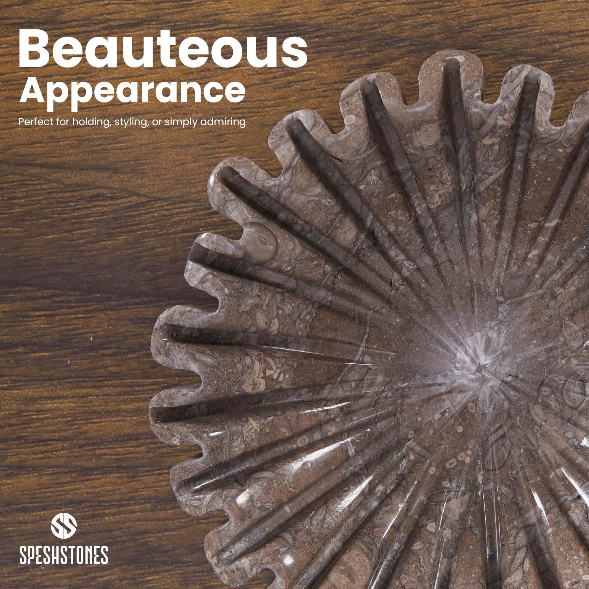SPESHSTONES Cuenco de mármol con volantes de 10 pulgadas, cuenco decorativo grande para encimera de cocina y centro de mesa de comedor, cuencos modernos de piedra estriados y festoneados para