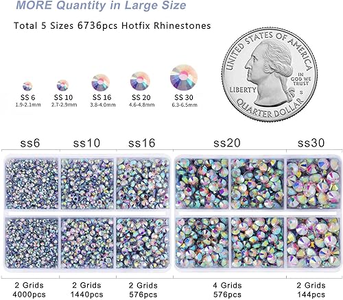 Miniatura 4 de 6736 diamantes de imitación termoadhesivos con parte trasera plana, diamantes de imitación AB transparentes para manualidades, ropa mezclada en 5