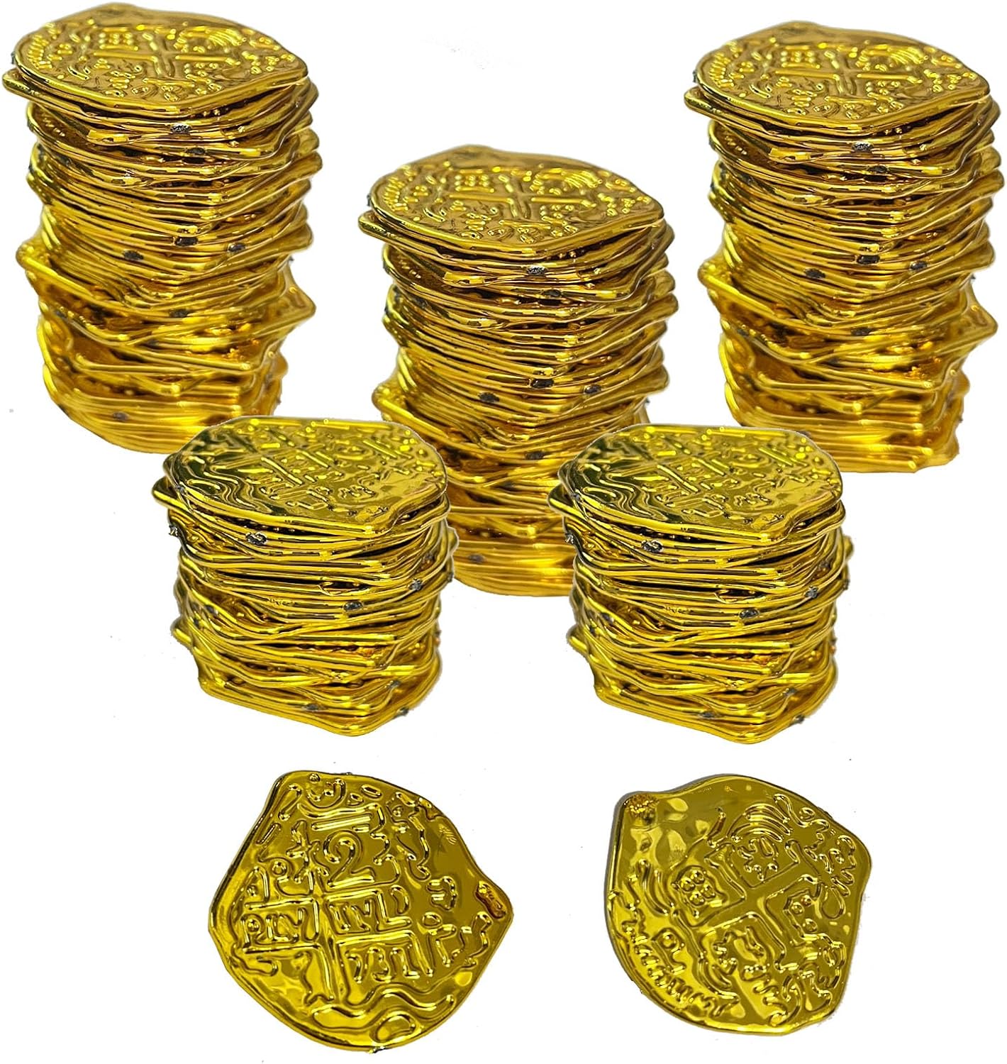 100 Pcs Pirate Coins Plastic Coins Fake Play Coins Replica Spanish Doubloons for Halloween Pirate Adventure Themed Party St. Patrick's(Gold)