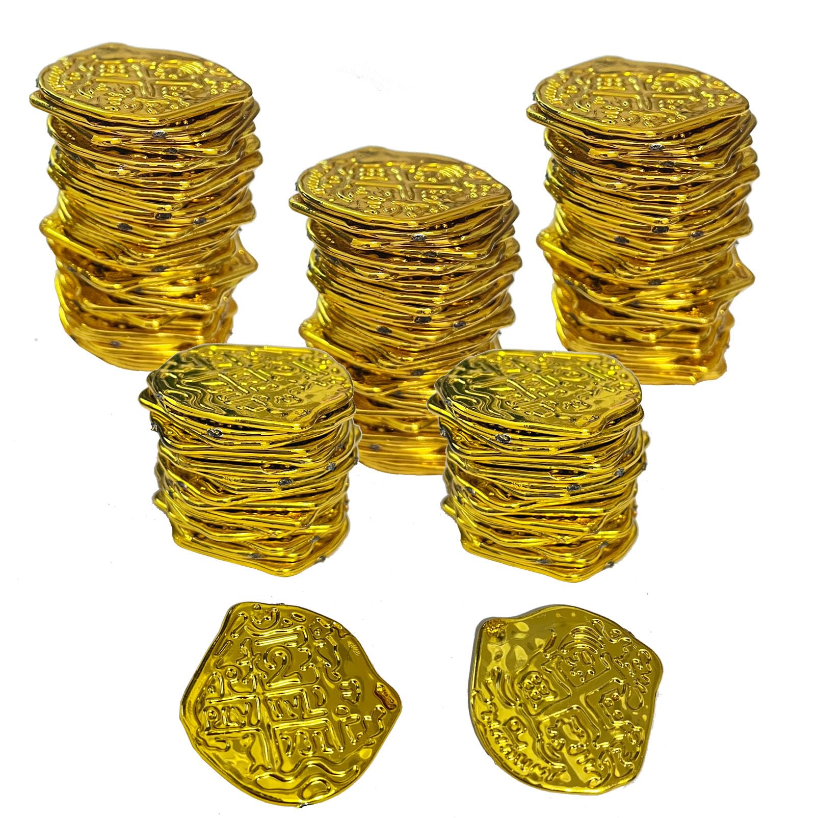 100 Pcs Pirate Coins Plastic Coins Fake Play Coins Replica Spanish Doubloons for Halloween Pirate Adventure Themed Party St. Patrick's