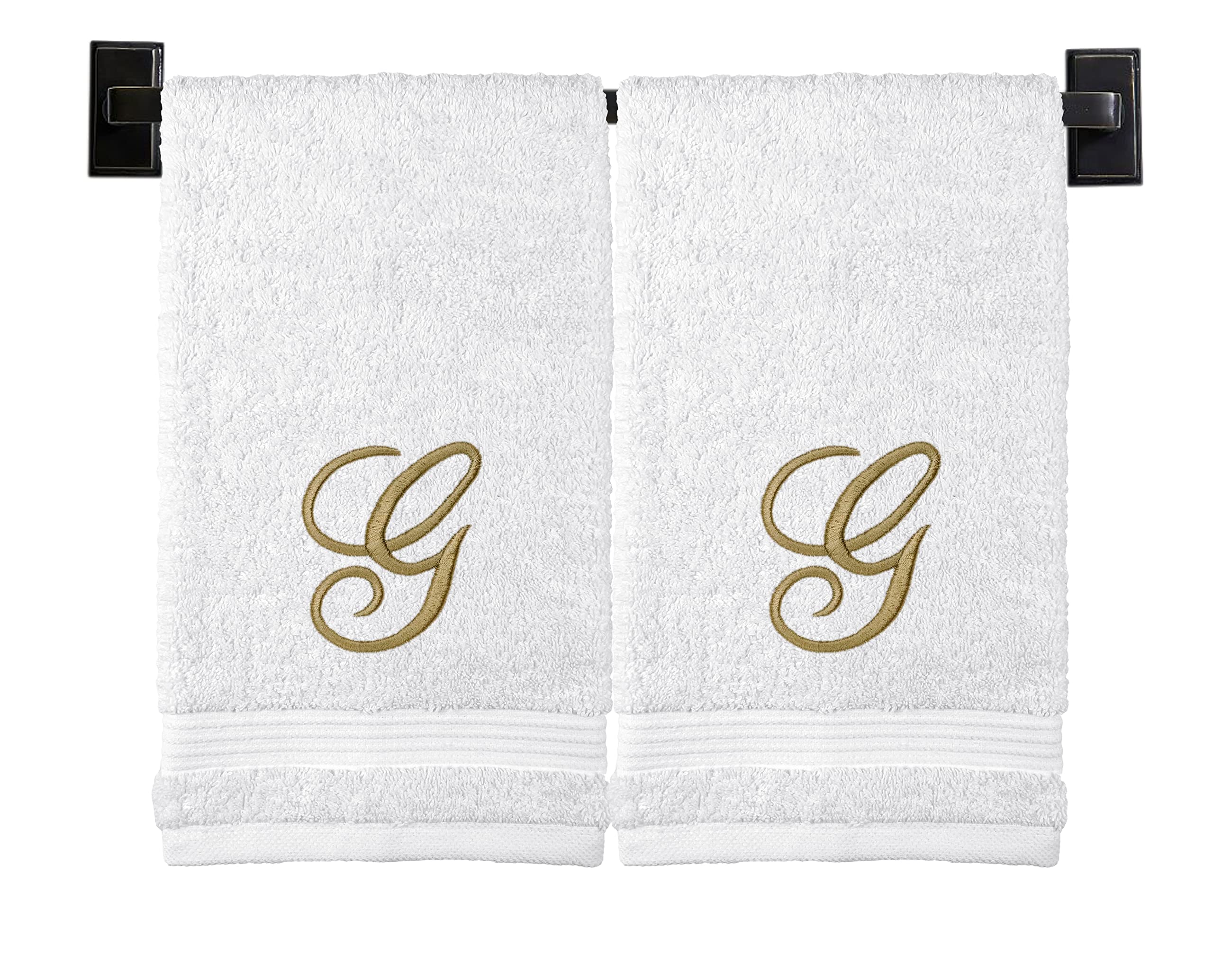 Custom Luxury Towels White Hand Towels for Bathroom - Monogrammed | Luxury Cotton Turkish Towels | Embroidered in USA | Set of 2 | Choose Set Color
