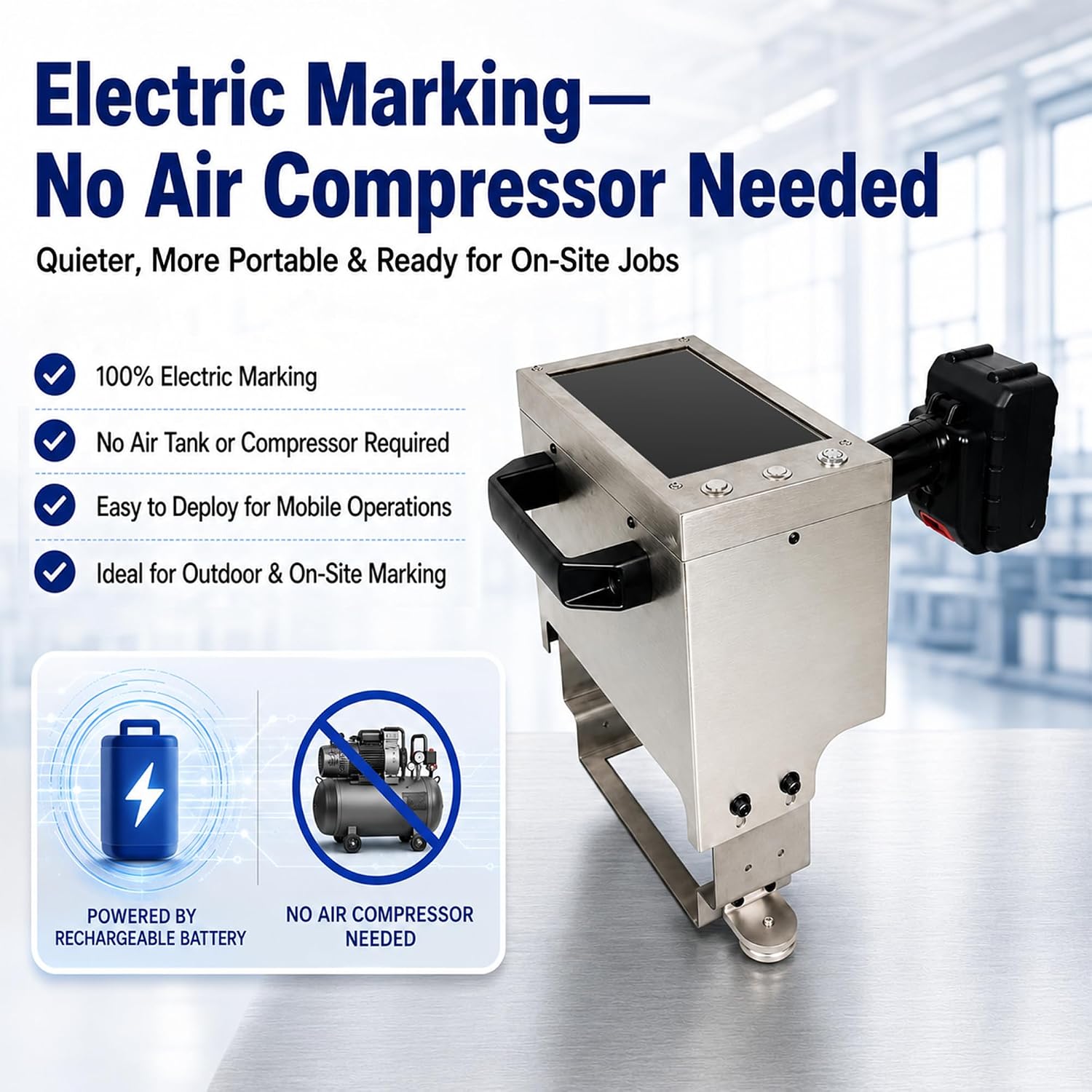 Handheld Electric Dot Peen Marking Machine, 150W Portable Metal Engraver with Touch Screen Force Adjustment, 4.7"x2" Marking Area for VIN Code, Serial Numbers and Metal Plates