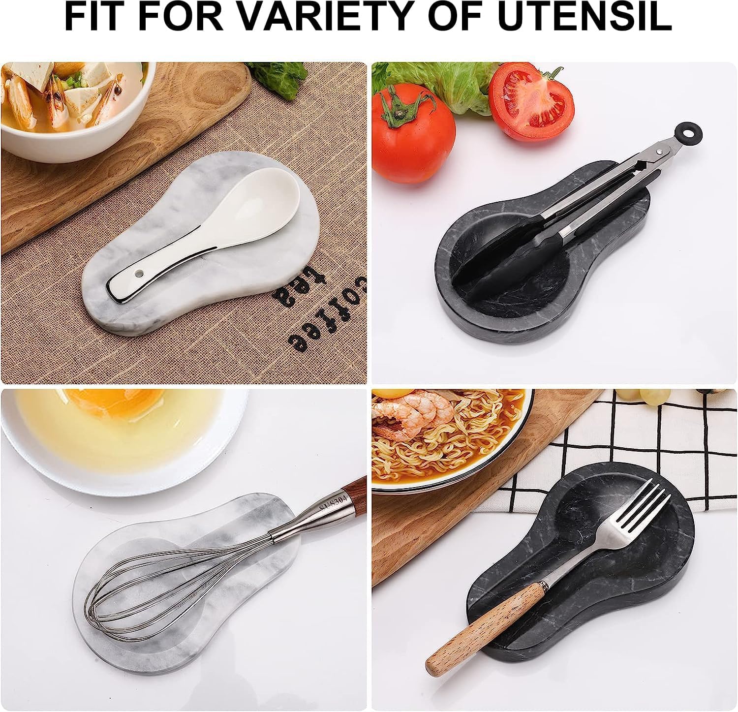 Reposa Cucharas Cocina Mármol Posacucharas Decoración Soporte para Cucharas de Café Espátula Cucharón Pinzas Tenedor Utensilios de Cocina Gris Oscuro 16.5 x 10 x 1.8 cm