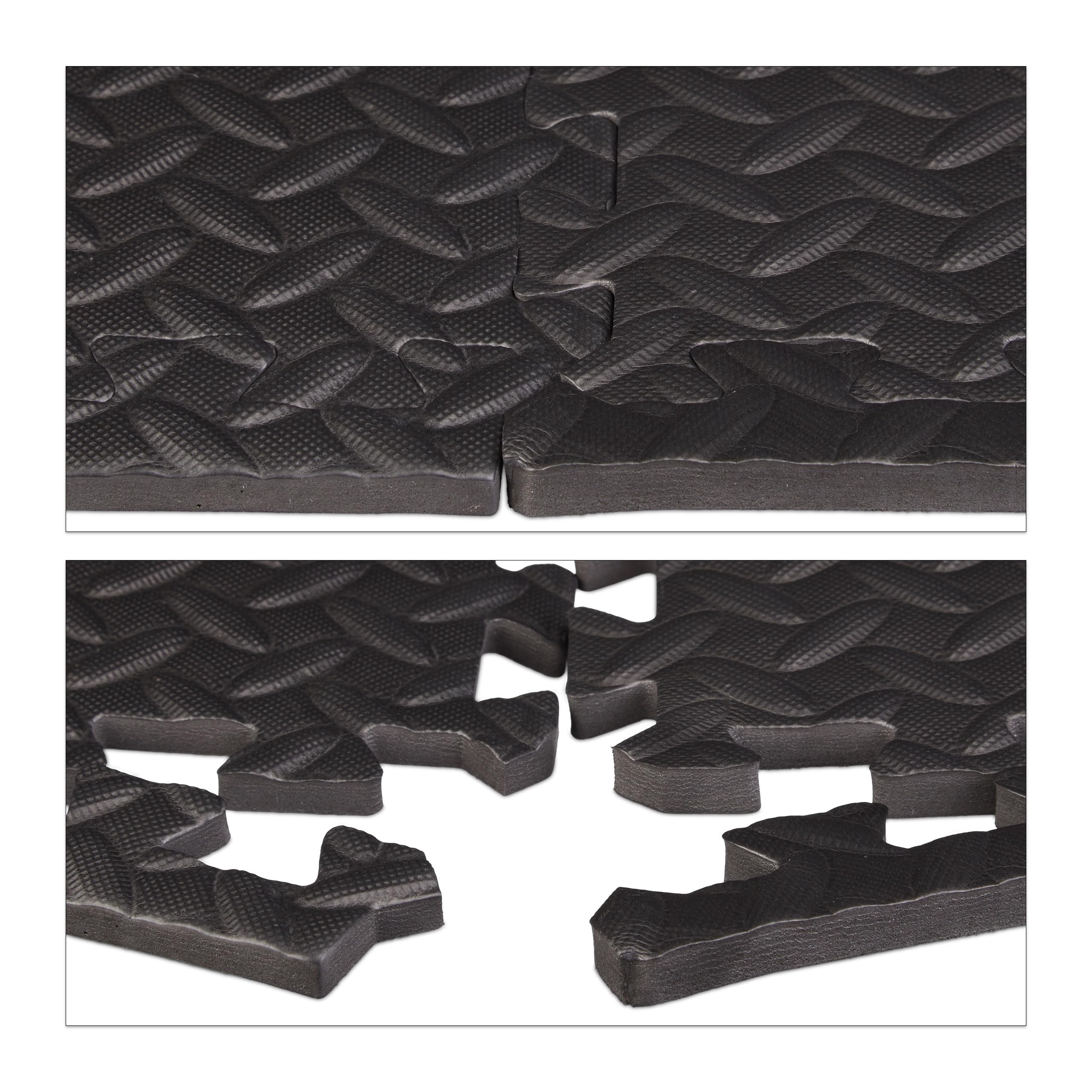 16 Bodenschutzmatten 60x60cm, 6m², Unterlegmatte f. Fitnessgeräte, Stärke 1cm, erweiterbar, Lärm- & Trittschutz, schwarz