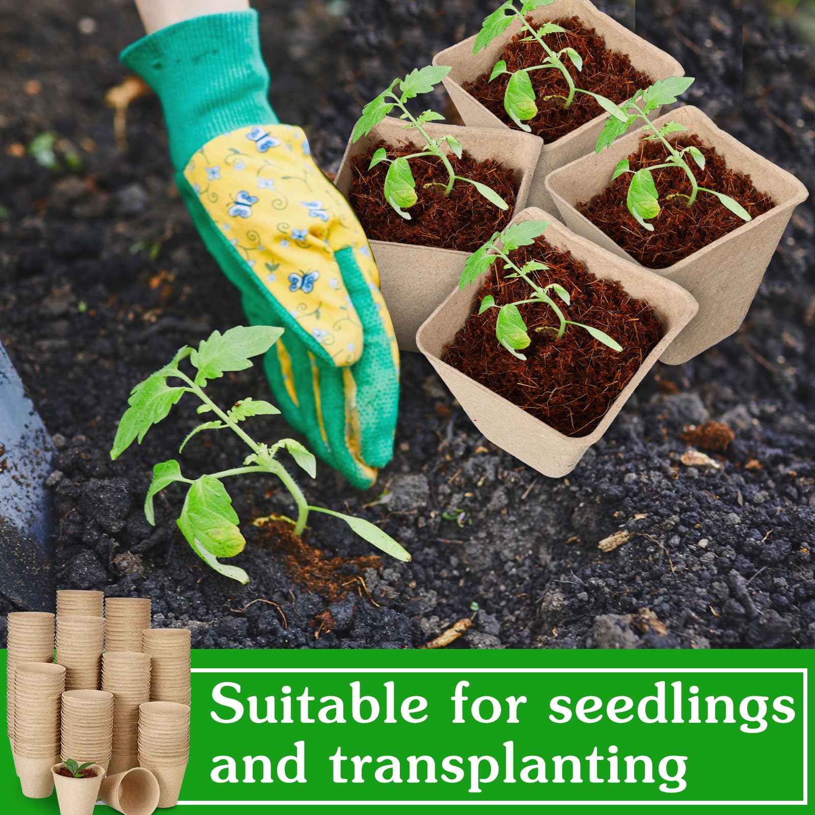 Layhit Lot de 1 000 pots de tourbe de 7,9 cm, kit de démarrage de semis, pots de semis avec 1 000 étiquettes pour plantes, 10 outils de transplantation (carrés)