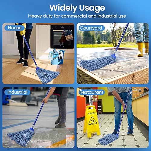 Miniatura 5 de Matthew - Cabezales de repuesto para trapeador húmedo de algodón resistente (azul, mediano, paquete de 3) para limpieza de suelos residenciales y