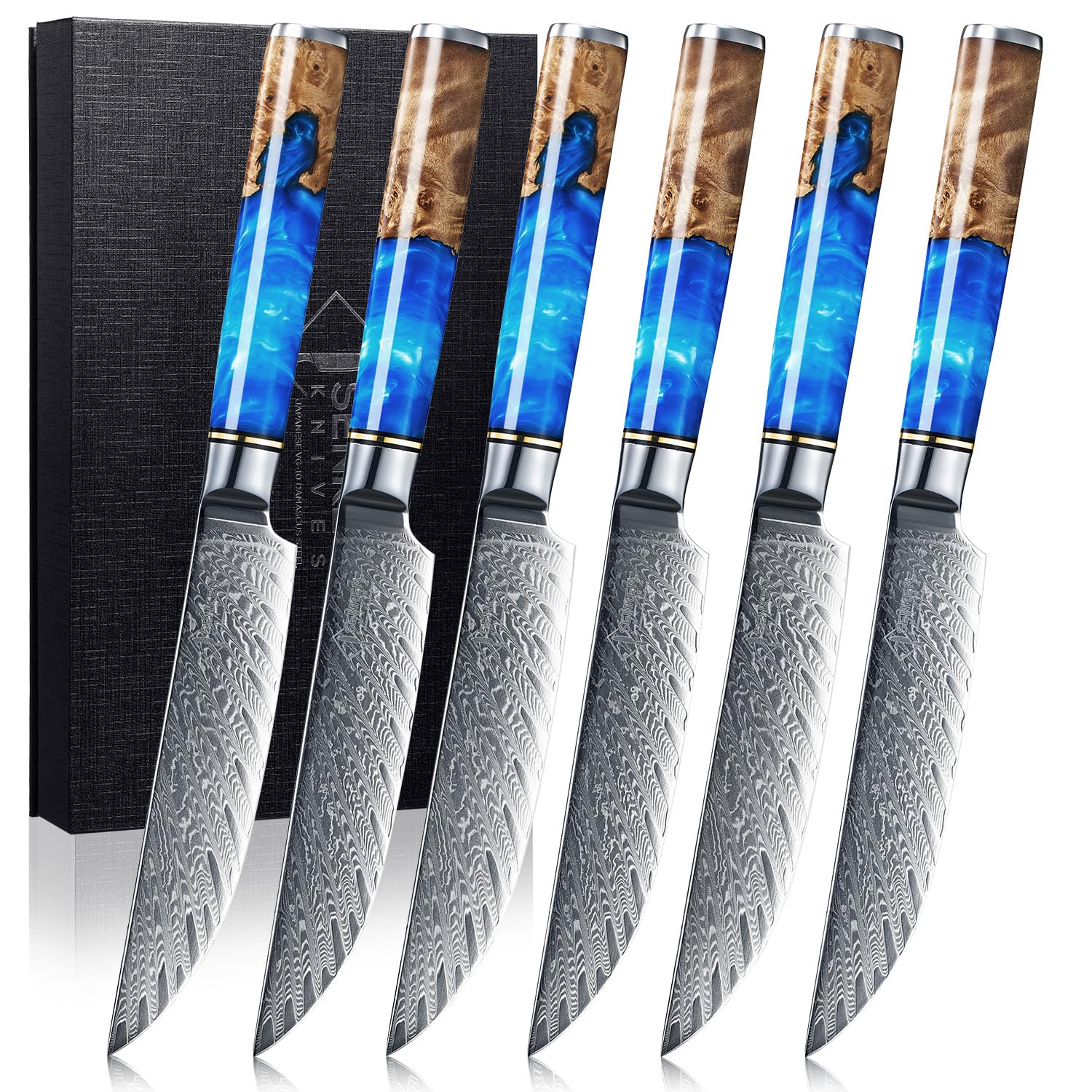Amazon.com: SENKEN Damascus Steak Knife Set - Tsunami Collection Amazon.com: SENKEN Damascus Steak Knife Set - Tsunami Collection