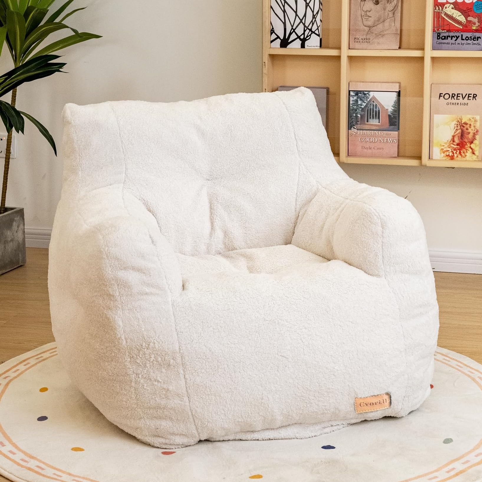 Bean Bag Chair with Filler, Bean Bag Sofa with Tufted Soft Stuffed Filling, Fluffy and Lazy Sofa, Comfy Cozy BeanBag Chairs with Memory Foam for Dorm, Apartment, Living Room (White)
