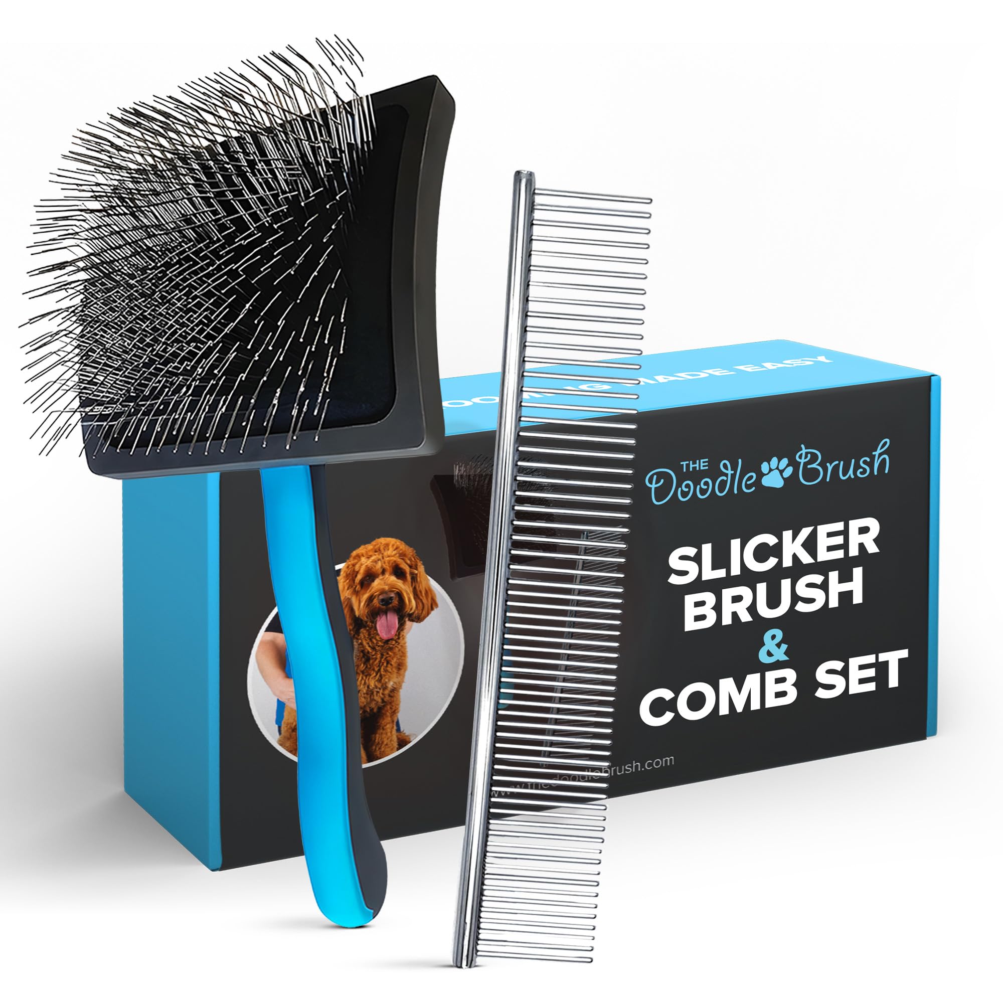 The Doodle Brush Brosse de Toilettage pour Chiens et Peigne Métallique en Acier Inoxydable Brosse pour Doodle, Poodle, Goldendoodle, Démêle Poils, Élimine Nœuds, Perte de Poils et Emmêlés