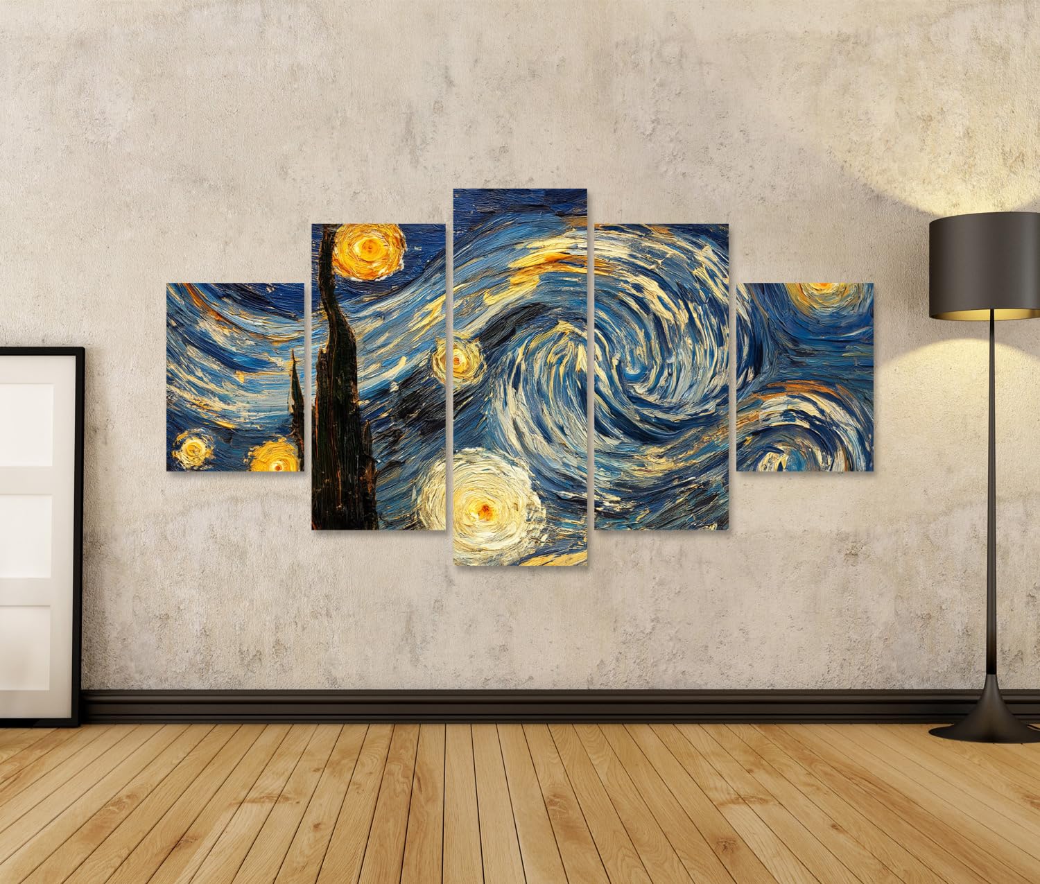 islandburner Bild auf Leinwand Faszinierende Sternennacht Kunstdruck Wohnzimmer Für Kunstliebhaber - 5-teilig