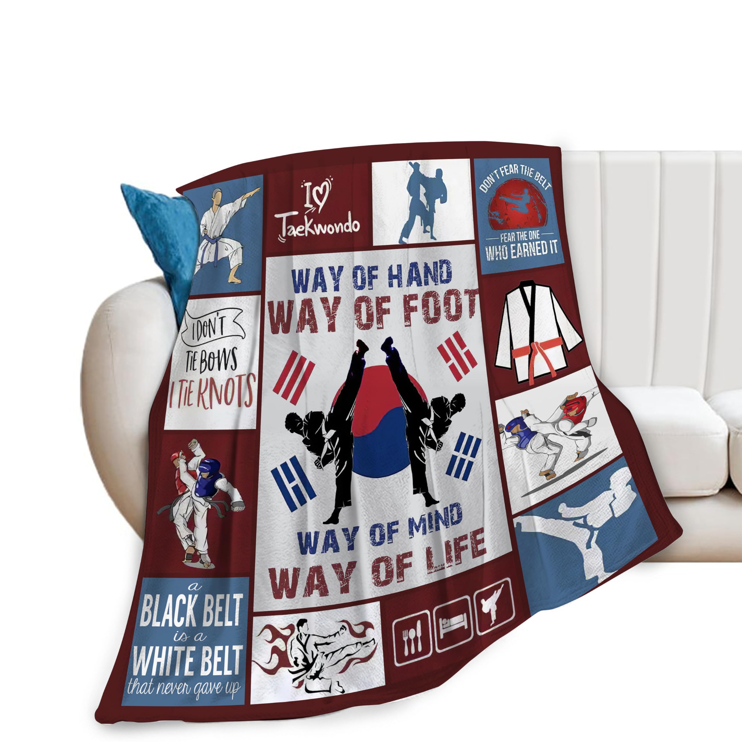 Sherpa-Decke Im Taekwondo Design – Flauschige Fleece-Decke Für Sofa, Couch & Als Raumdekoration