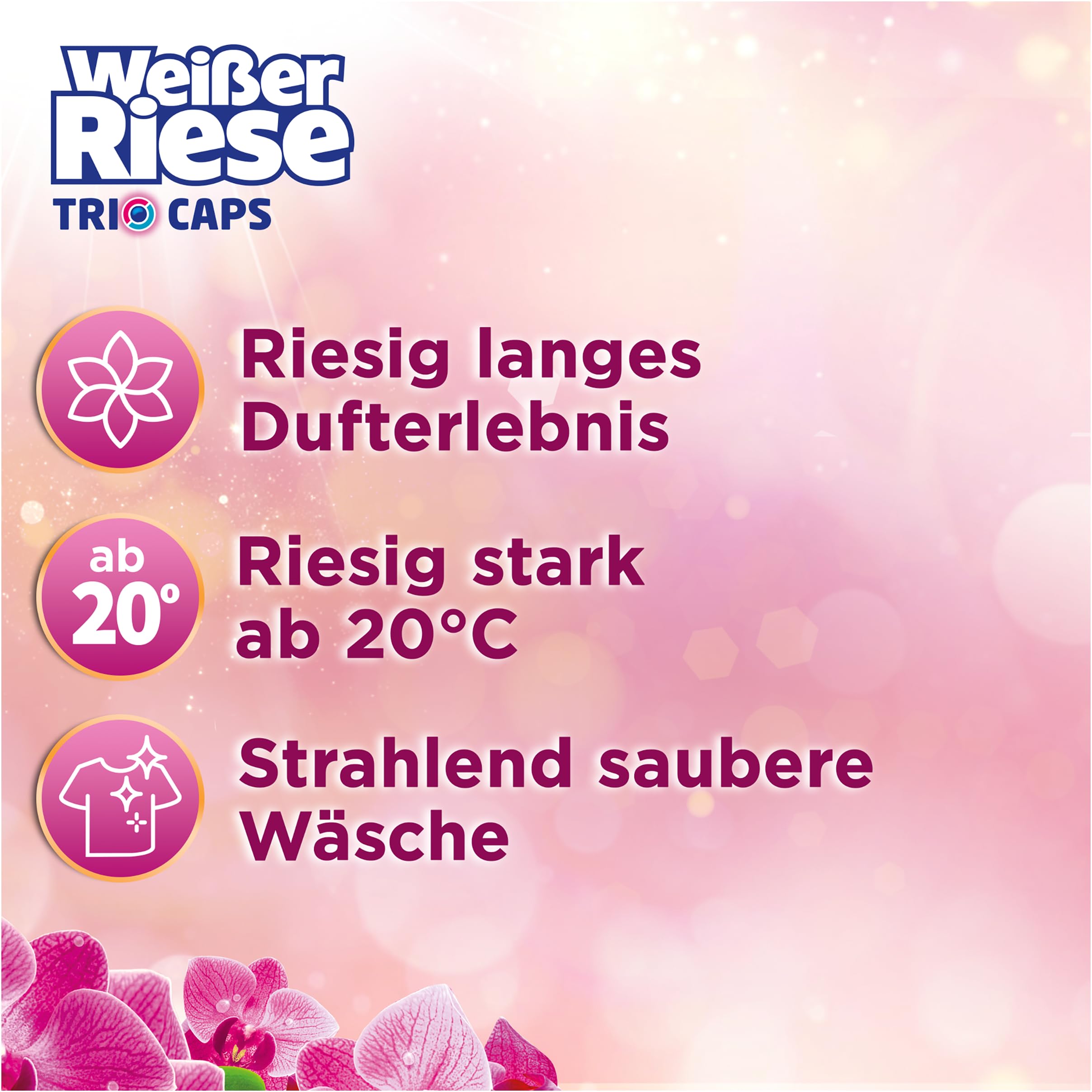 Weißer Riese Color Trio-Caps Aromatherapie Orchidee (120 Waschladungen), Color Waschmittel mit Good Mood-Duft für ein riesig langes Dufterlebnis und strahlend saubere Wäsche, 100% recycelbar