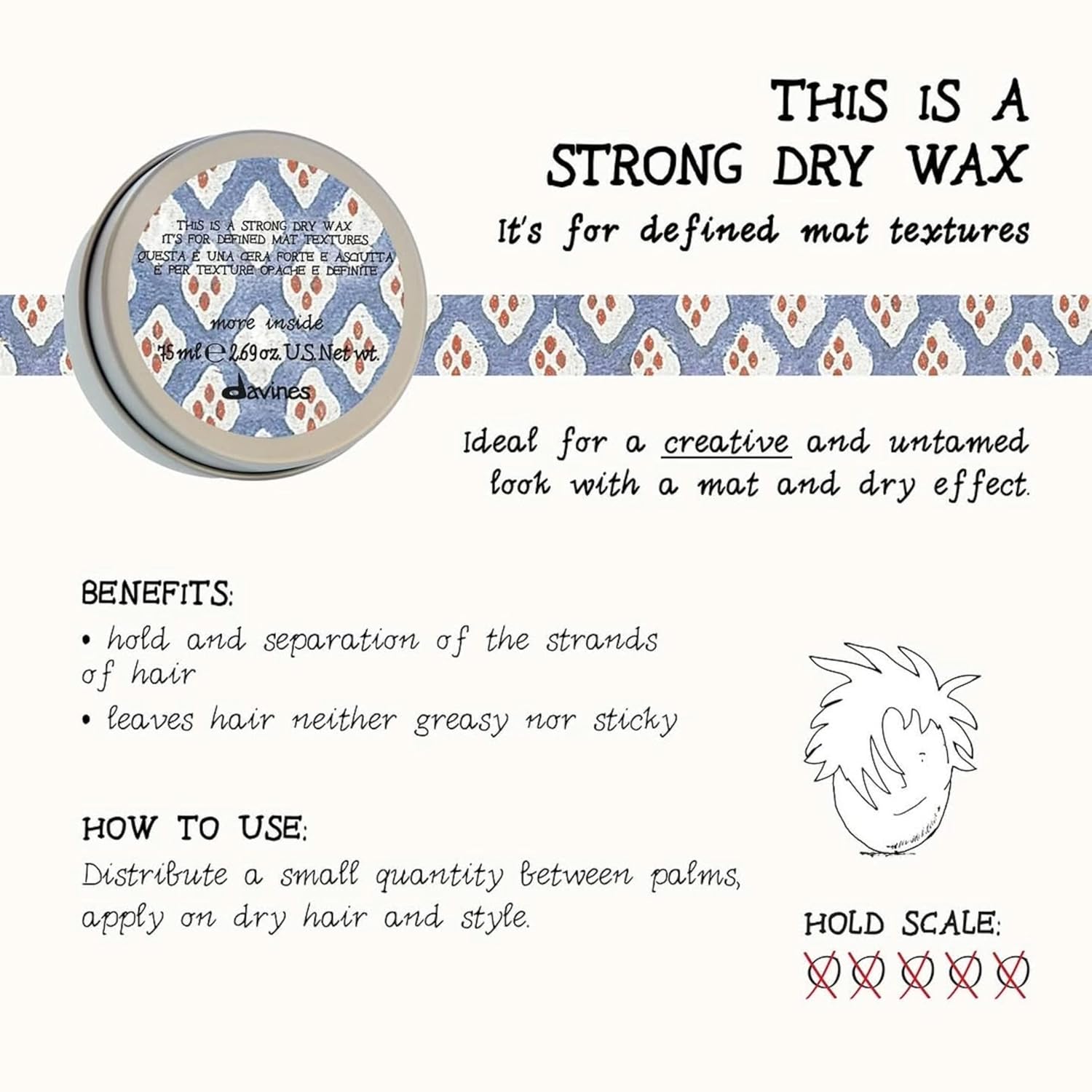 Davines This Is A Strong Dry Wax, Strong Hold Matte Texture - Dry Wax for Definition & Separation - Creates Rough & Messy Looks, 2.54 Fl Oz - Image 3