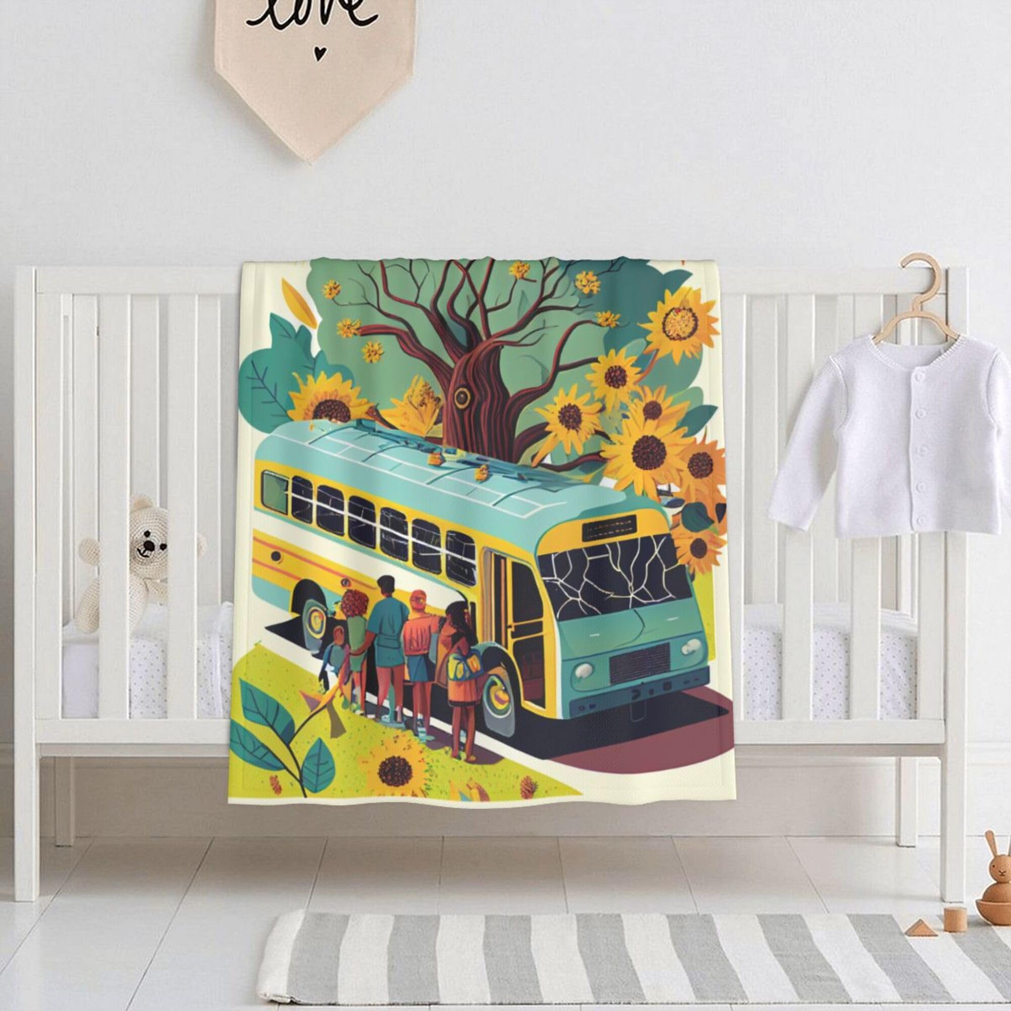 E-RIDES 76x100CM Baby and Pet Blanket - Sunflower Bus Blanket Throw for Nursery, Toddlers and Pets, Cozy and Warm, Ideal for Cribs and Pet Beds - Perfect Newborn Baby Gift
