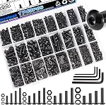 Mxuteuk 888PCS Kit d'assortiment à vis métriques,M2 M3 M4 M5 Vis de machine,10.9 Alliage de qualité en acier métrique hexagonale tête bouchon visses noix et rondelles plates Kit d'assortiment pour 3D Impression