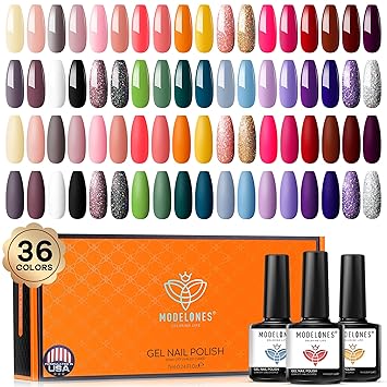 Amazon Com Gel Nail Polish Set Modelones 36 Pcs Colors 7ml Fall Autumn Holiday Gel Polish Soak Off Gel Nail Kit Glitter Nail Art Starter Kit Beauty Gifts Set For Women Girls