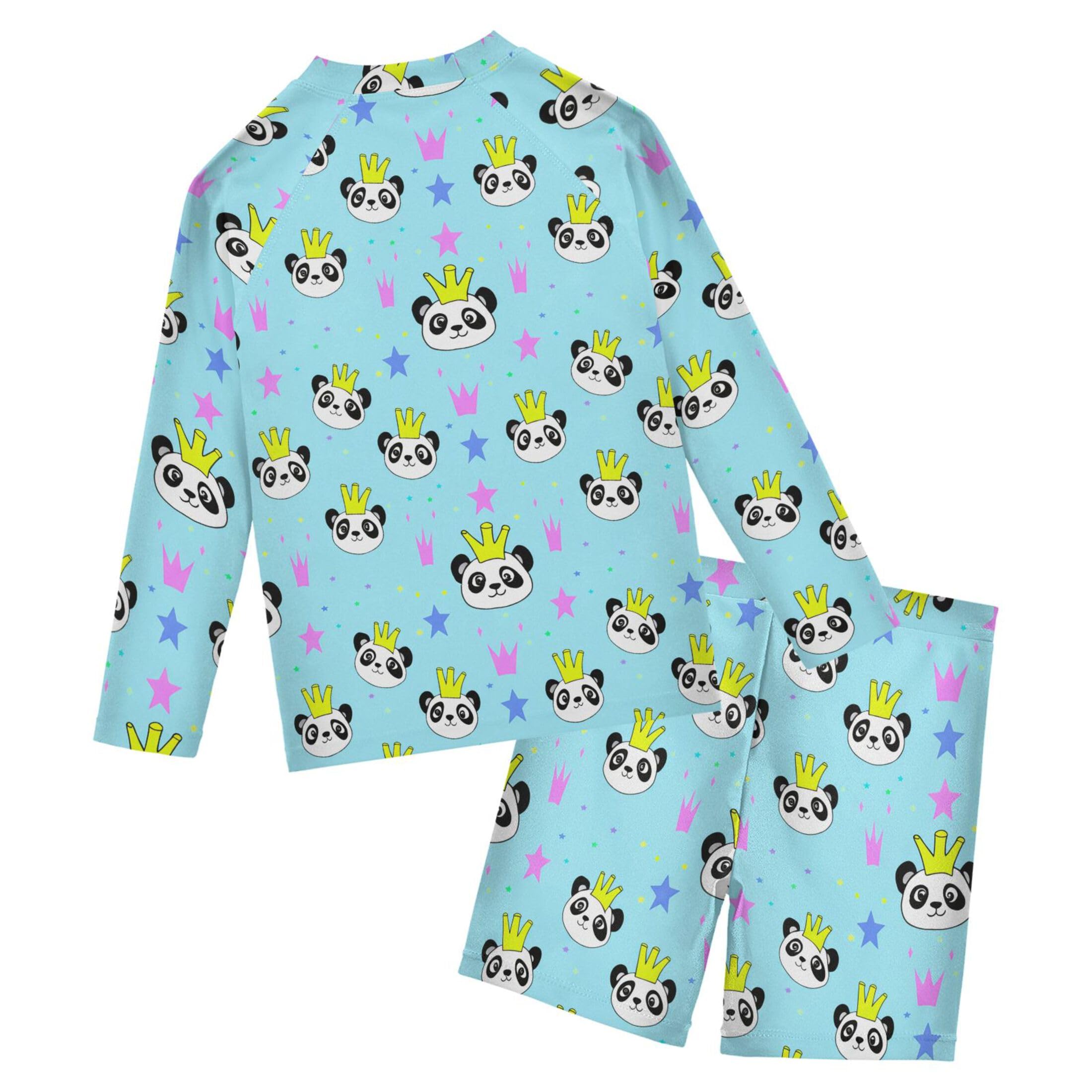 Cute Panda Toddler and Baby Boys' 2-Piece Swimsuit Trunk, Long Sleeve Rashguard Bathing Suit B0404189