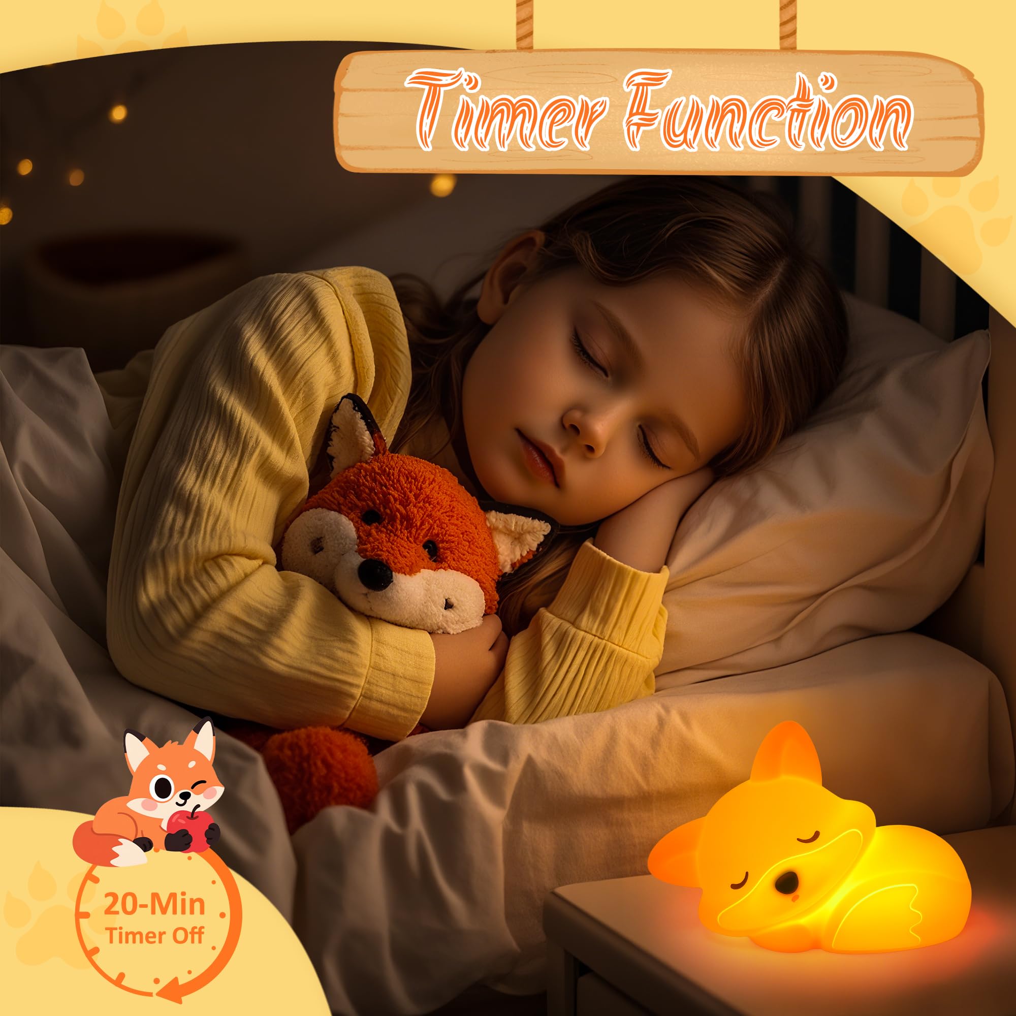 YuanDian Fox Night Light Squishy Fox Silicone Lamp Novelty Gifts Rechargeable Dimmable Timer Bedside Touch Nightlight for Breastfeeding — view 3