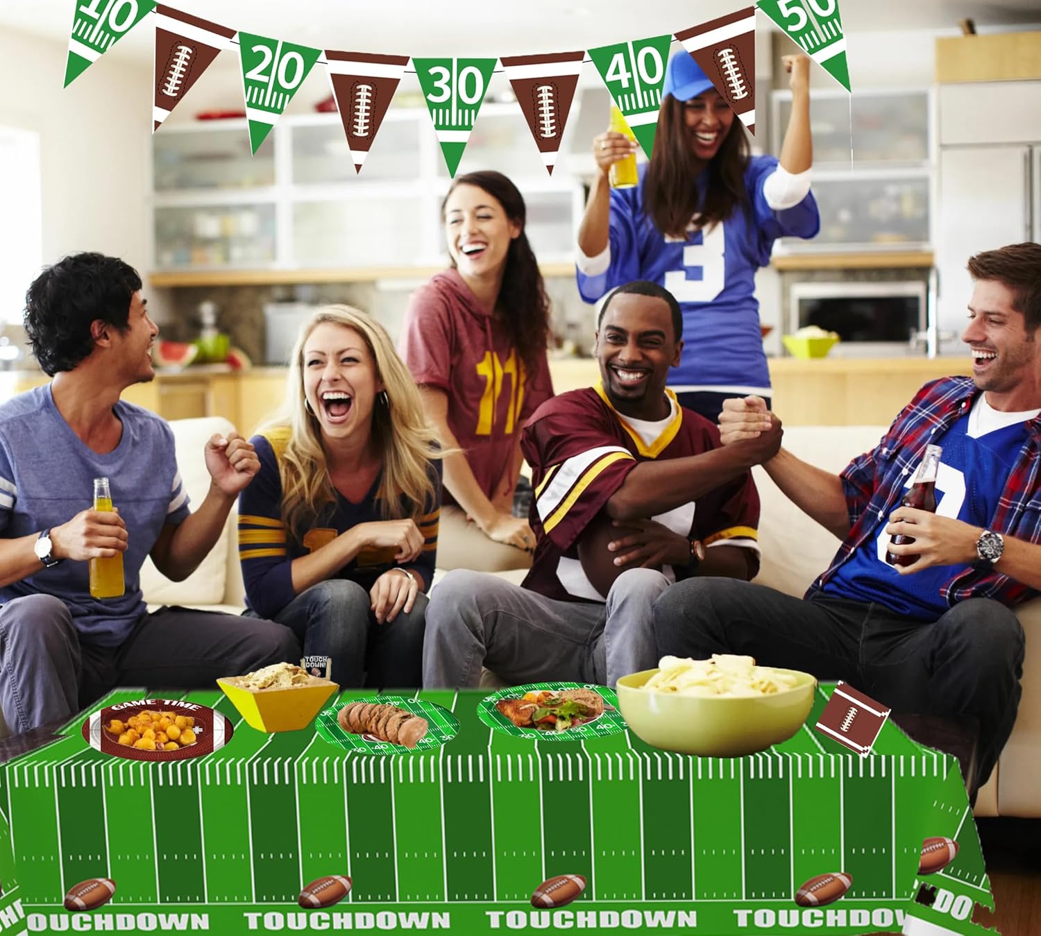 Football Party Decorations, Football Party Supplies Set with Plates, Napkins, Banner and Tablecloth, Football Birthday Party Favors Decor Kit Serve 25