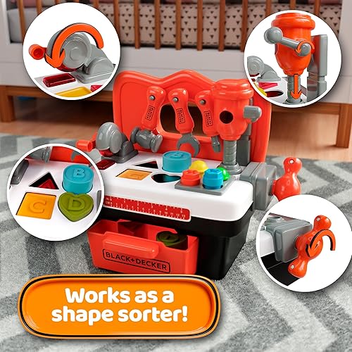 Miniatura 6 de Lollipop Black and Decker - Banco de herramientas para niños, juego completo de herramientas para niños, con taladro de juguete, llave inglesa y