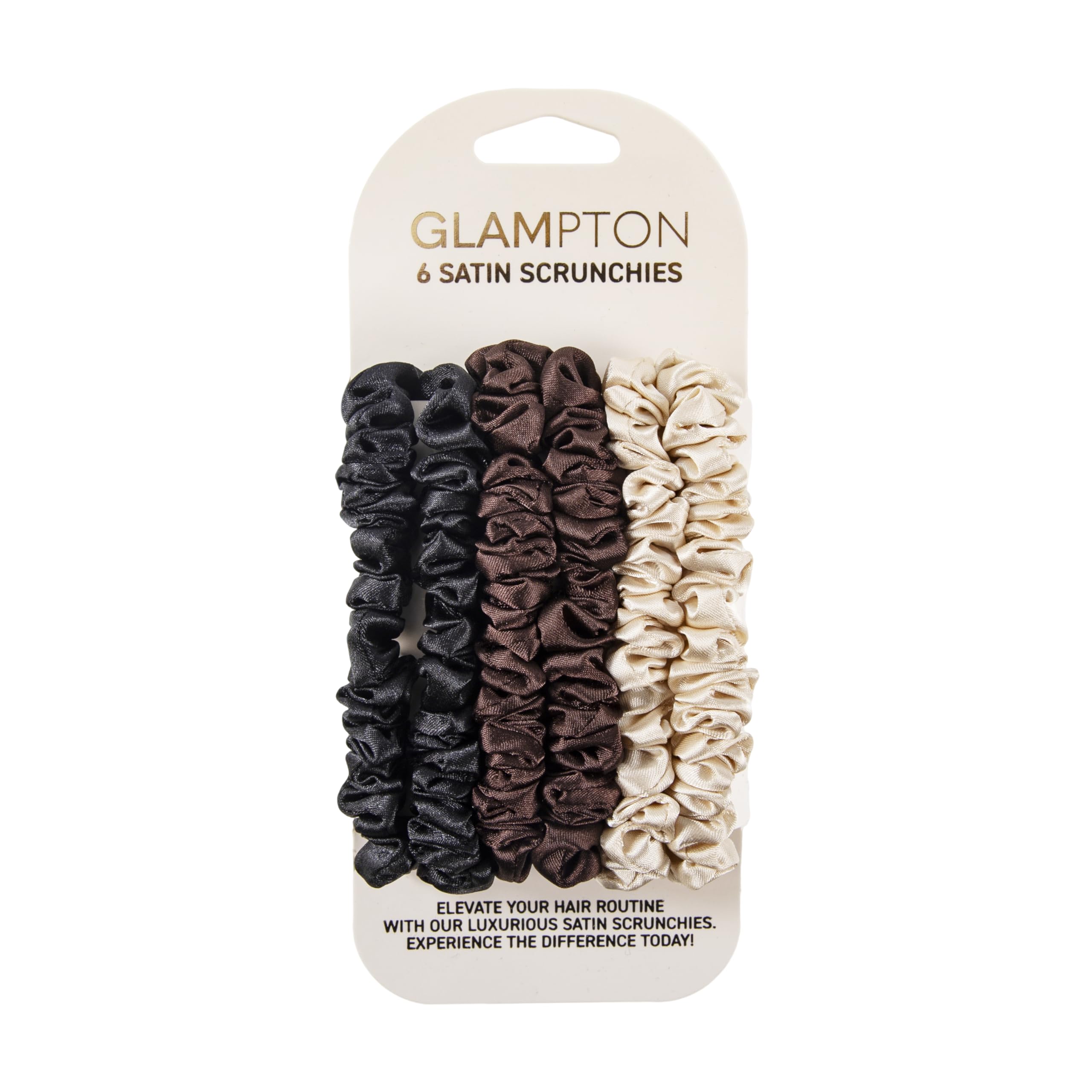 Satin Scrunchies, 6 Pack, Reduces Hair Breakage, Prevents Frizz, Smooth Texture (Black/Brown/Champagne)