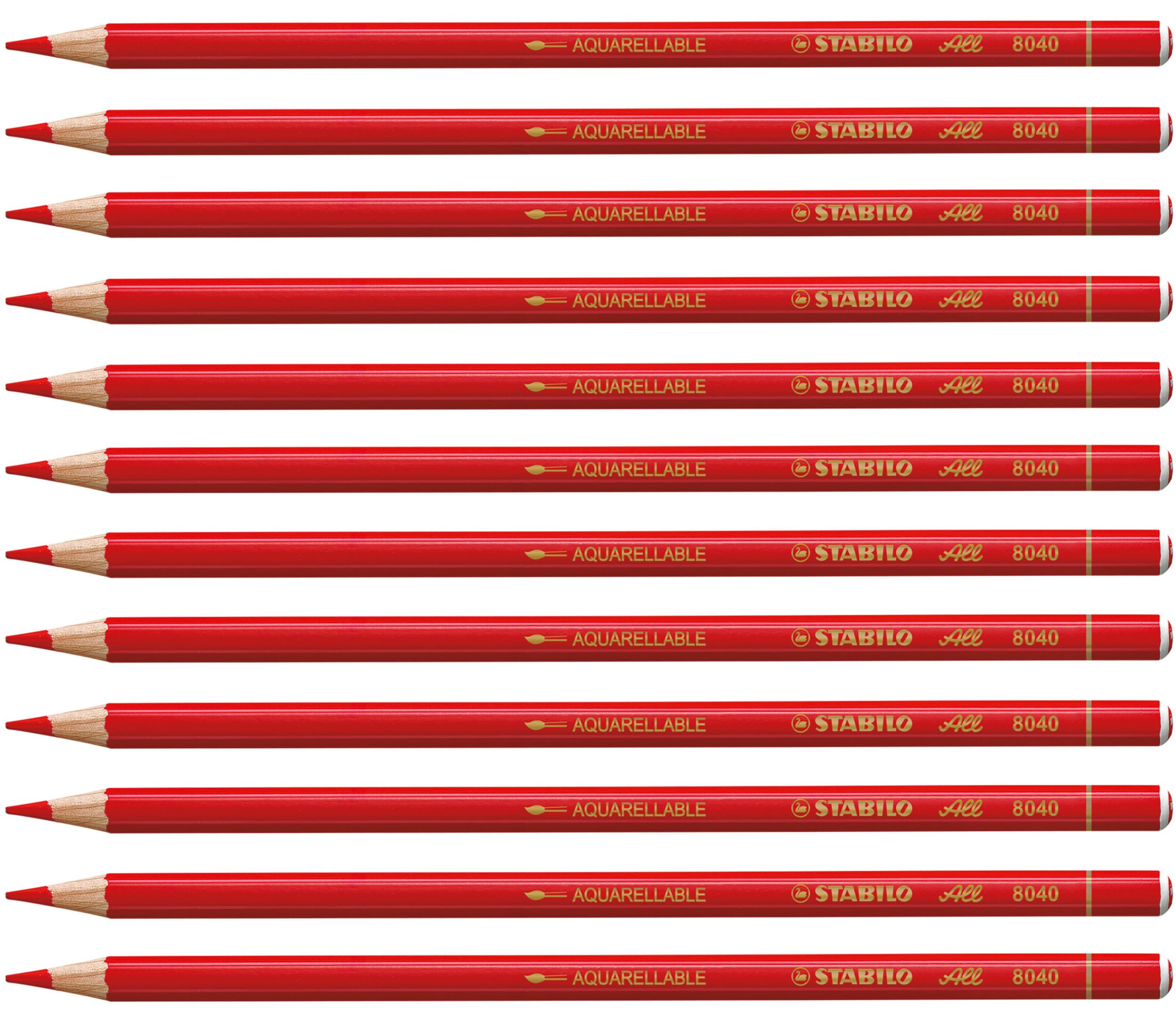 STABILO All Marker Pencils, Pack of 12 All Surface Colouring Pencils, Red