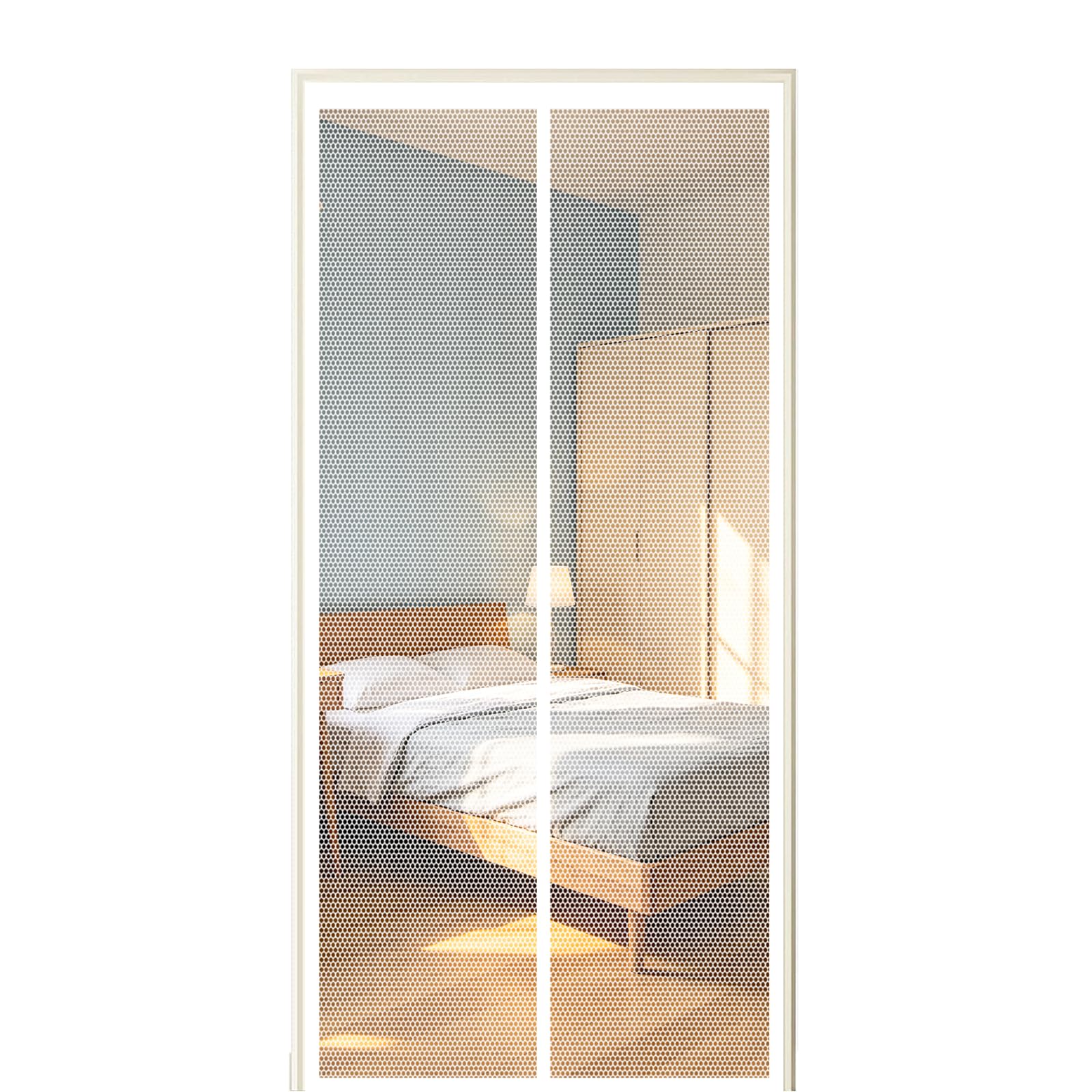 Fly Screen Door 80 x 280 cm Self Sealing Powerful Magnets Heavy Duty Door Screen with Powerful Magnets & Full Frame Magic Tape Suitable for Patio Doors Balcony Bedroom, White