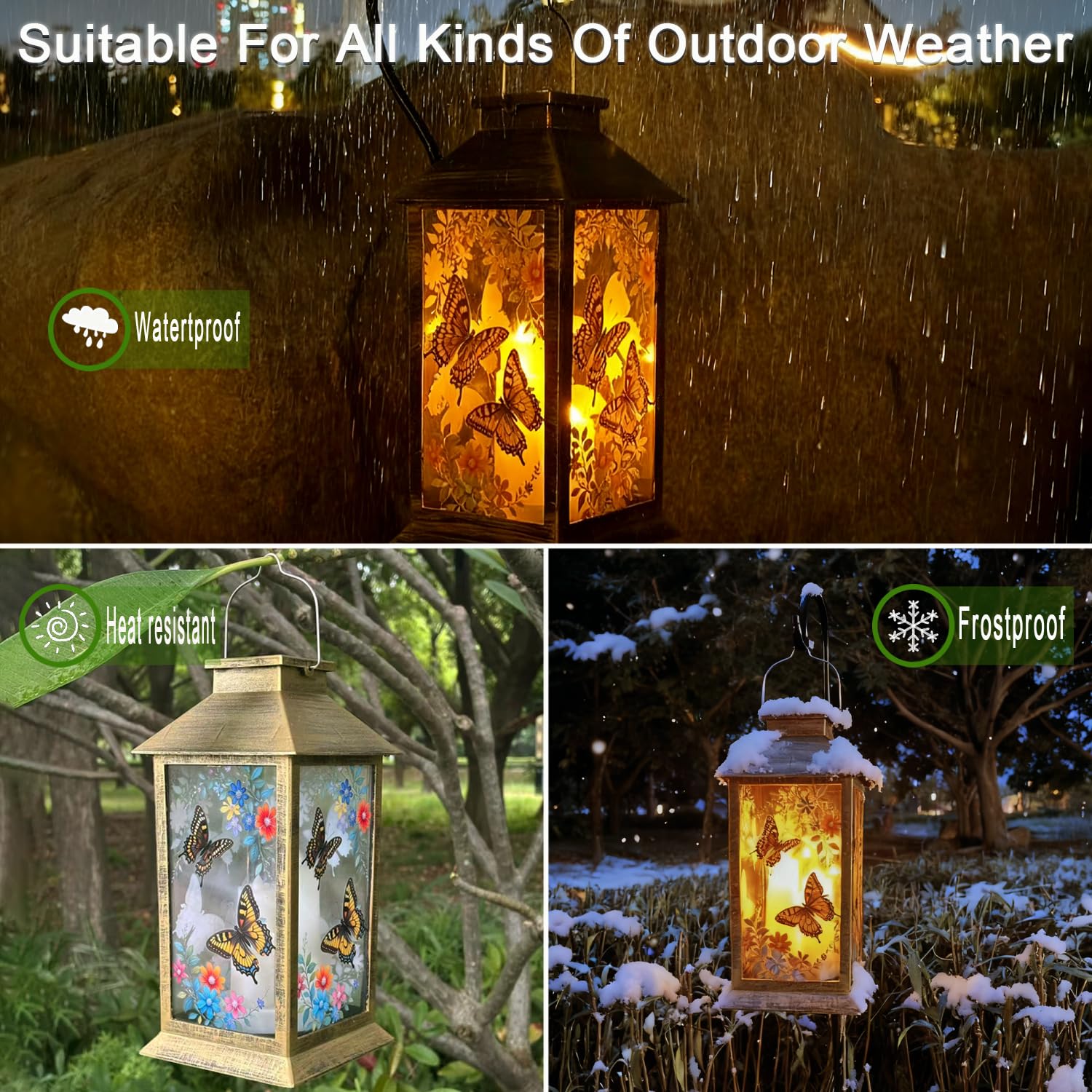 Lanterna solare in PVC 3 LED impermeabile tremolante senza fiamma candele luci cortile giardino decorazione esterna farfalla luci solari regali per mamma nonna Natale