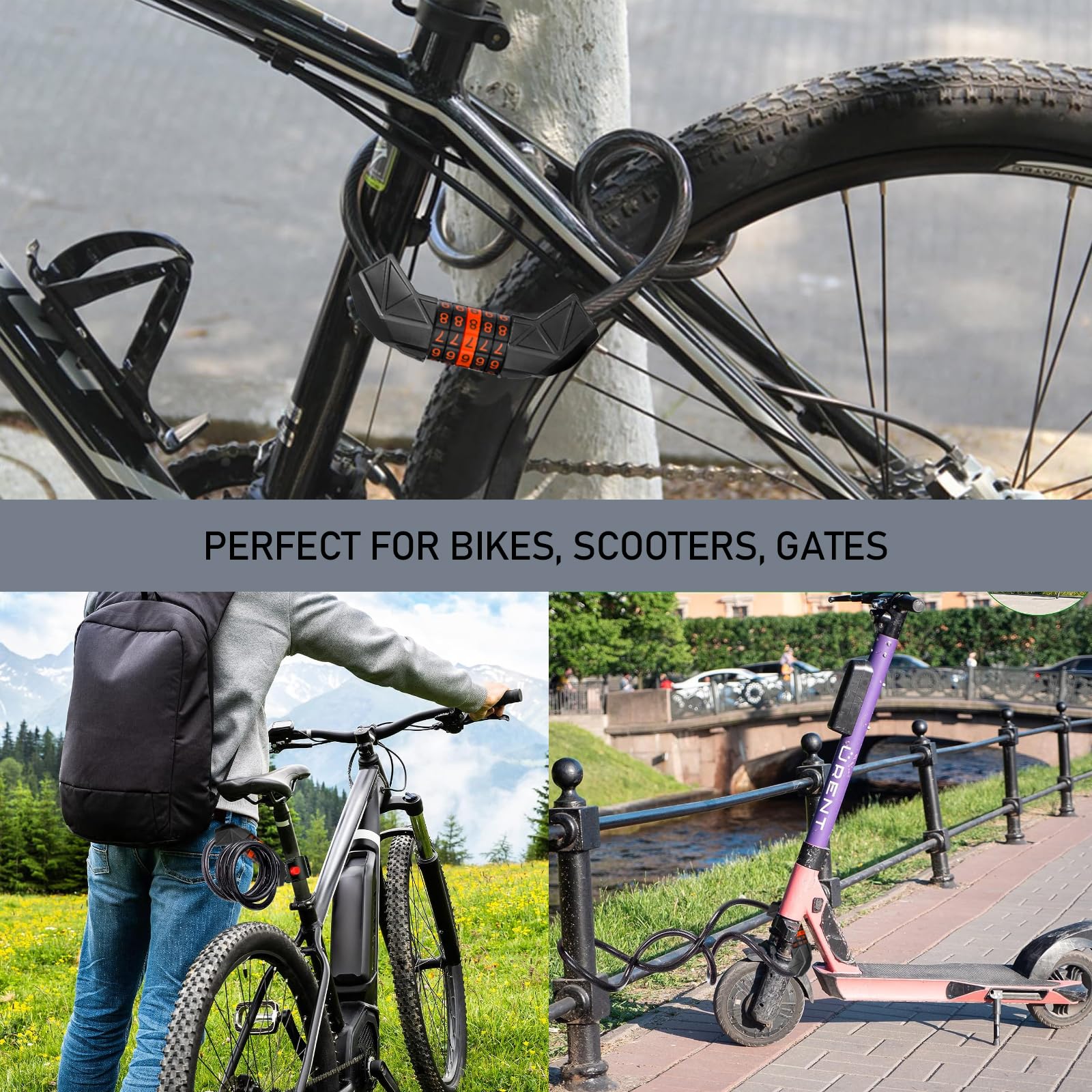 Lucchetto per Bicicletta Lucchetto 110cm/11mm Anti Taglio Antifurto a Spirale per Biciclette Numerica a 5 Cifre per Bicicletta Veicolo Elettrico Moto Trolley Serratura della Porta