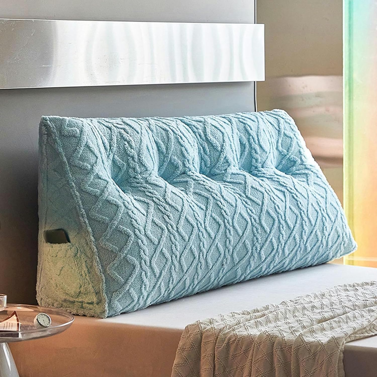 Triangular Headboard Pillow Large Bed Rest Reading Wedge Headboard Backrest Tufted Pillow Support Bolster Cushion for Daybed Bed with Removable Cover